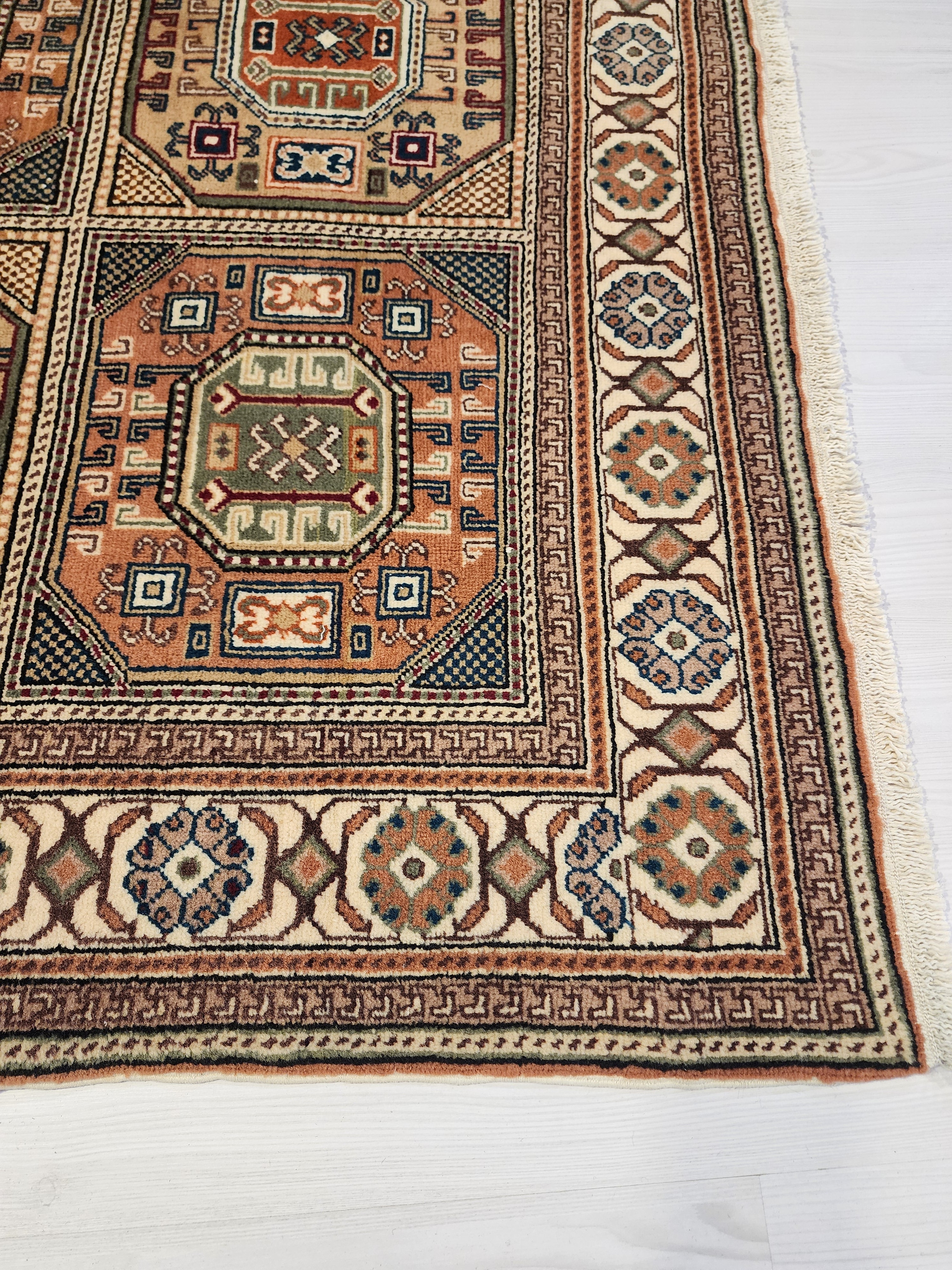 Turkish Vintage Kayseri Rug 7x4 Boho Rustic Living Room Floor Rug, Natural Wool Pastel Persian Area Rug