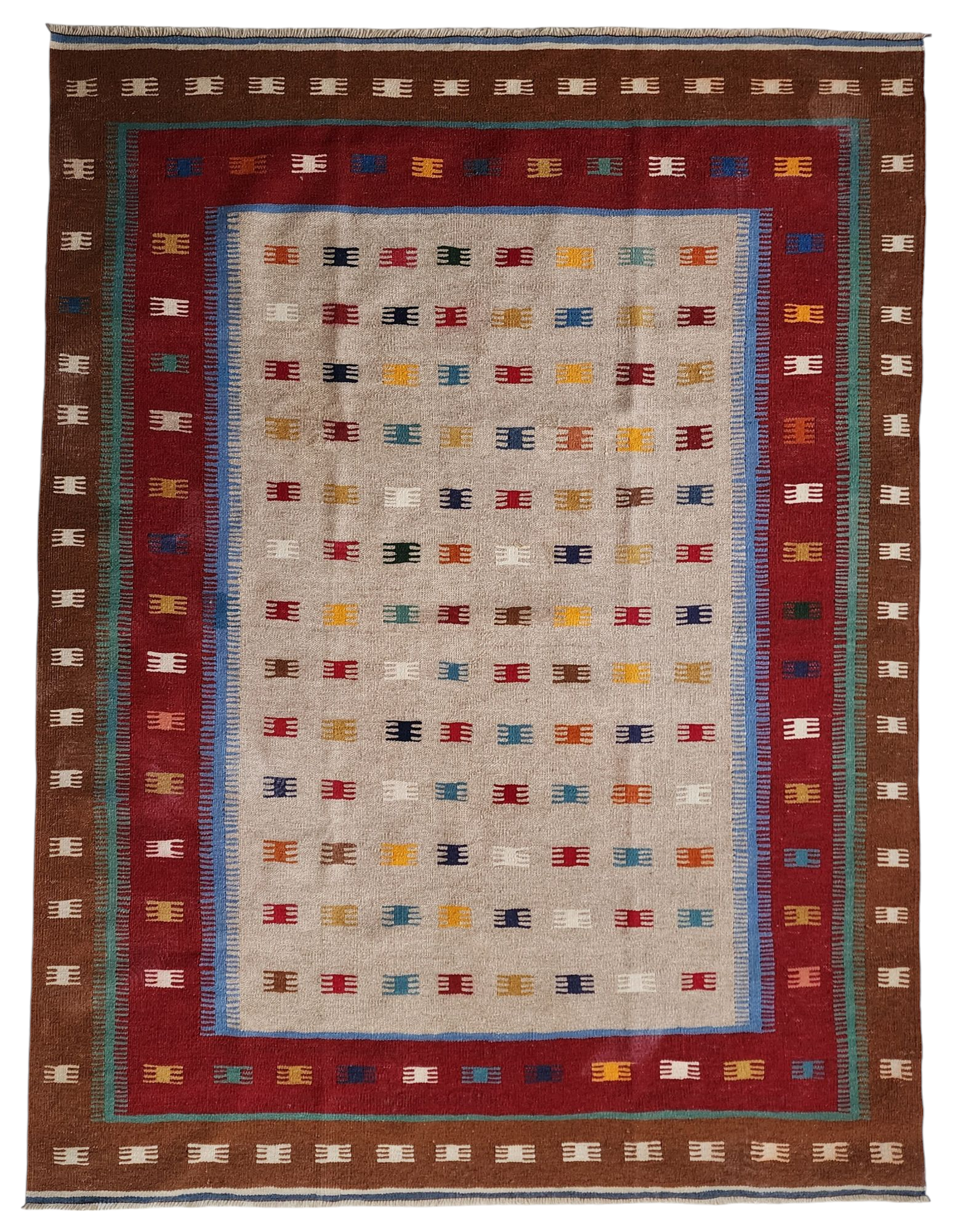 Konya Turkey Colorful Kilim Rug Boho Deco Rug, Traditional Tribal Nomadic Design Rustic Rug, Bohemian Decor Handspun Wool 5'1''x6'6''