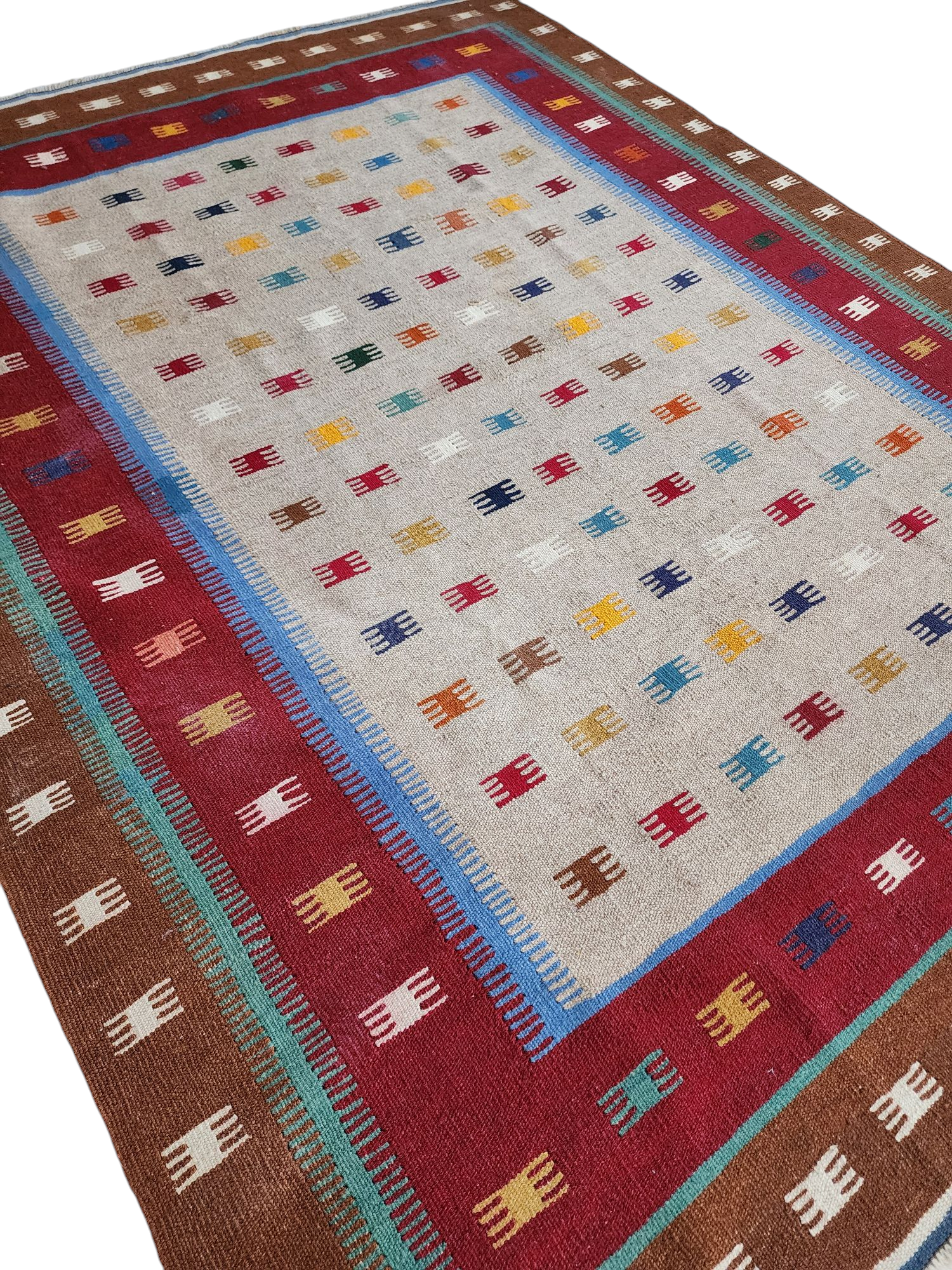 Konya Turkey Colorful Kilim Rug Boho Deco Rug, Traditional Tribal Nomadic Design Rustic Rug, Bohemian Decor Handspun Wool 5'1''x6'6''