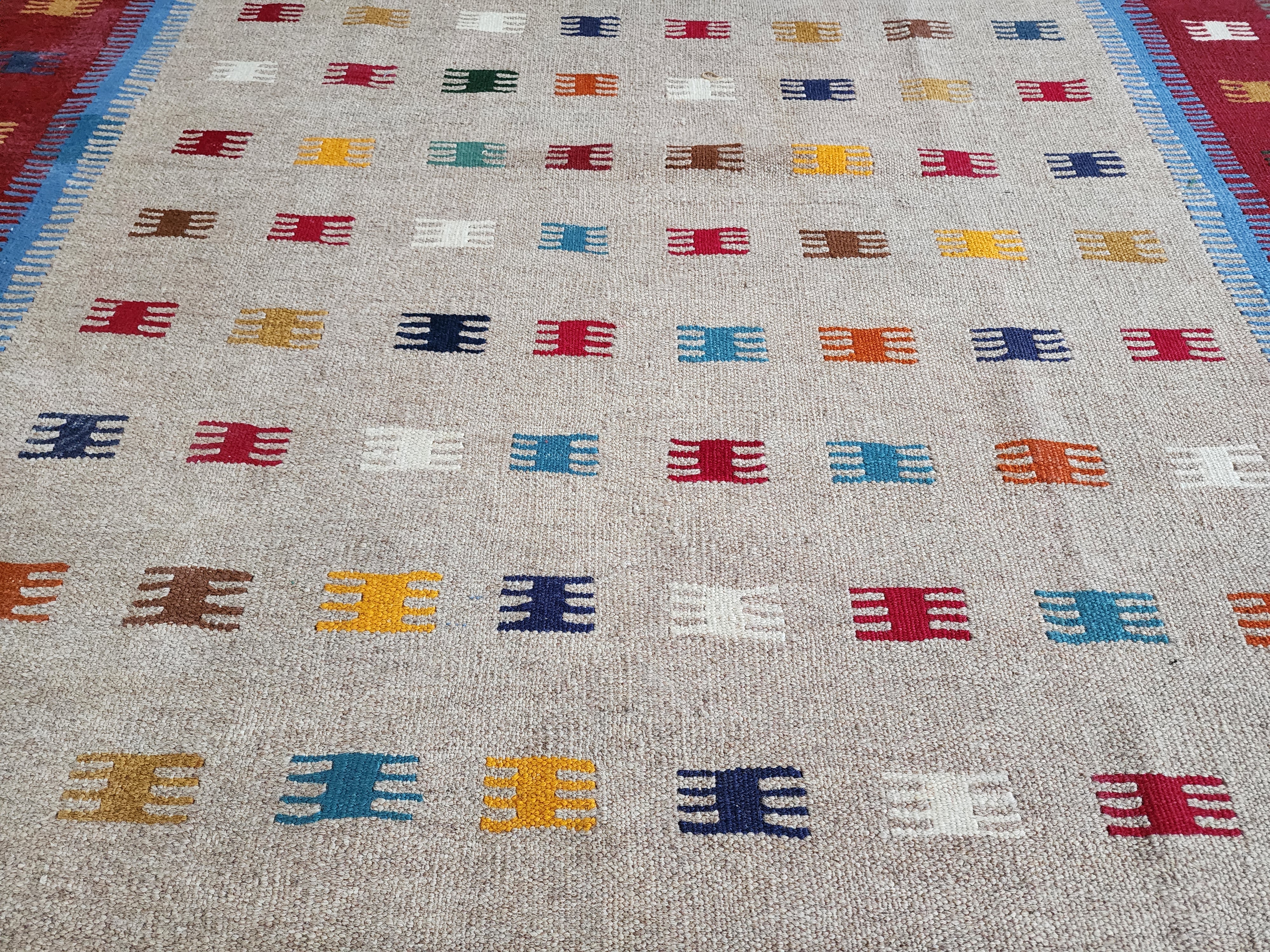 Konya Turkey Colorful Kilim Rug Boho Deco Rug, Traditional Tribal Nomadic Design Rustic Rug, Bohemian Decor Handspun Wool 5'1''x6'6''