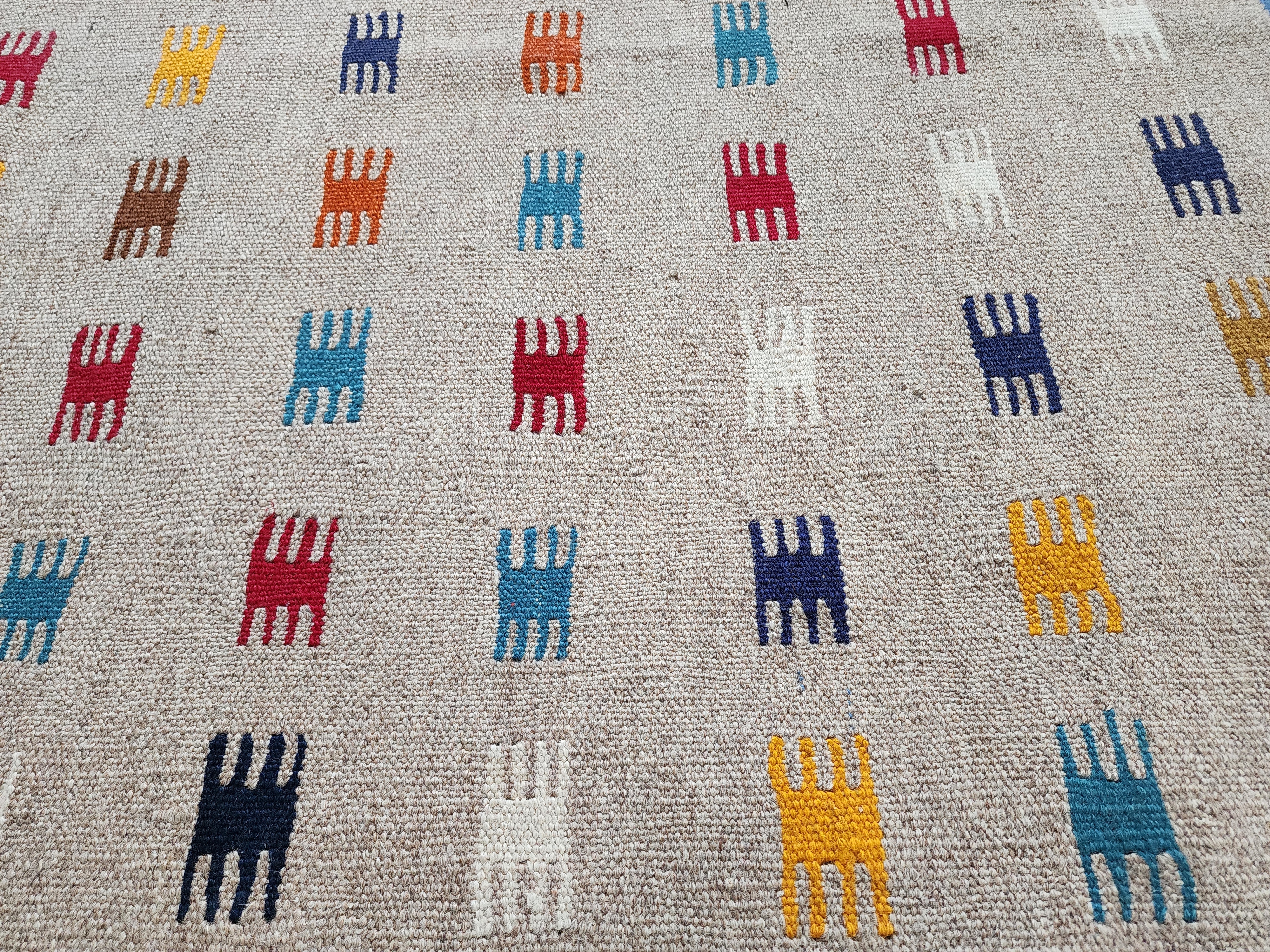 Konya Turkey Colorful Kilim Rug Boho Deco Rug, Traditional Tribal Nomadic Design Rustic Rug, Bohemian Decor Handspun Wool 5'1''x6'6''