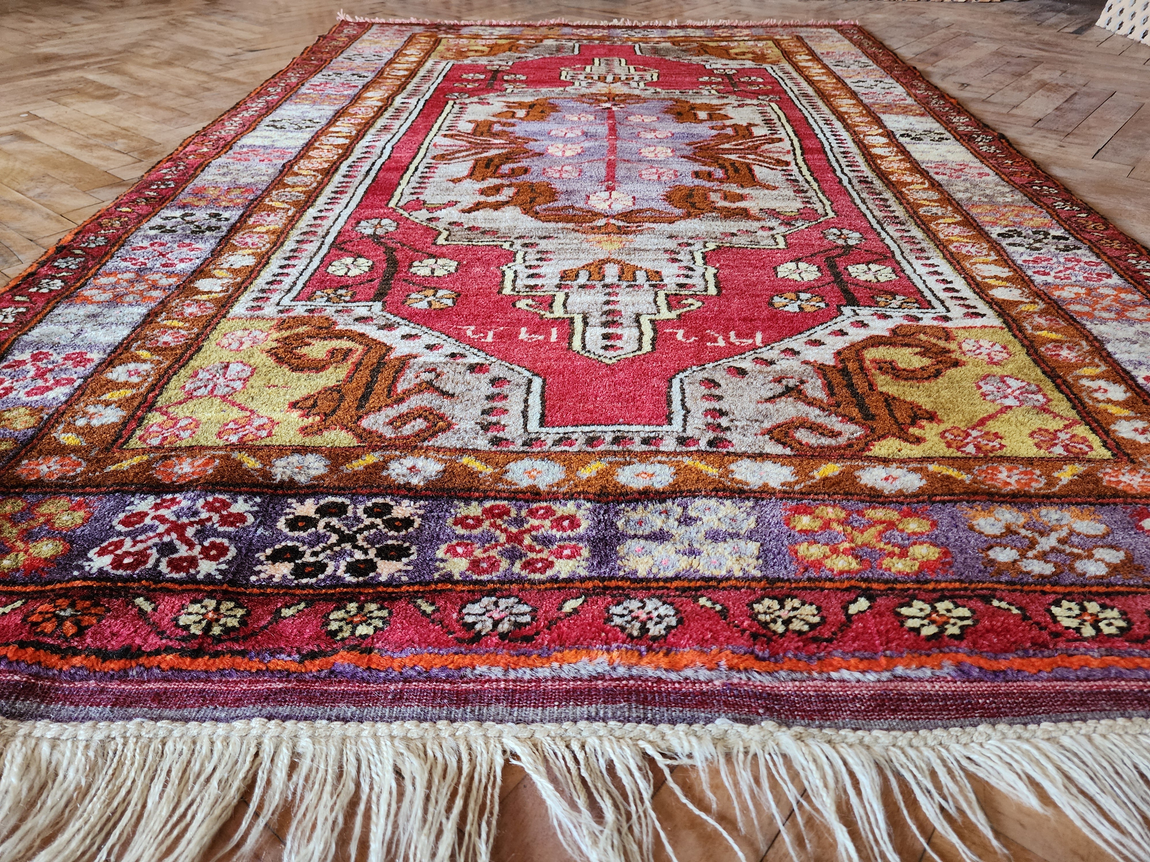 vintage Konya Wool Small Rug — border pattern