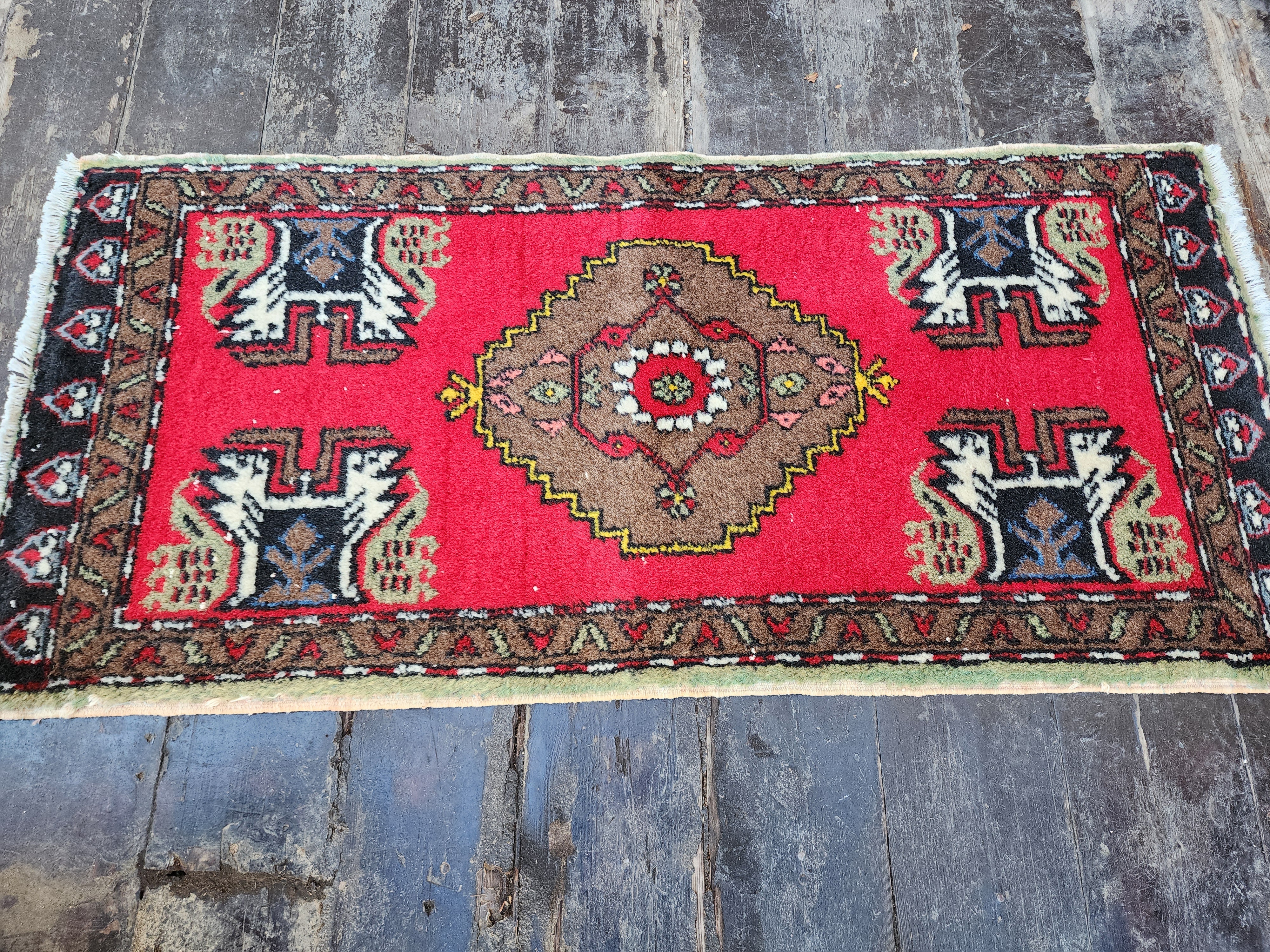Red Turkish Rug, 3'8''x1'9''