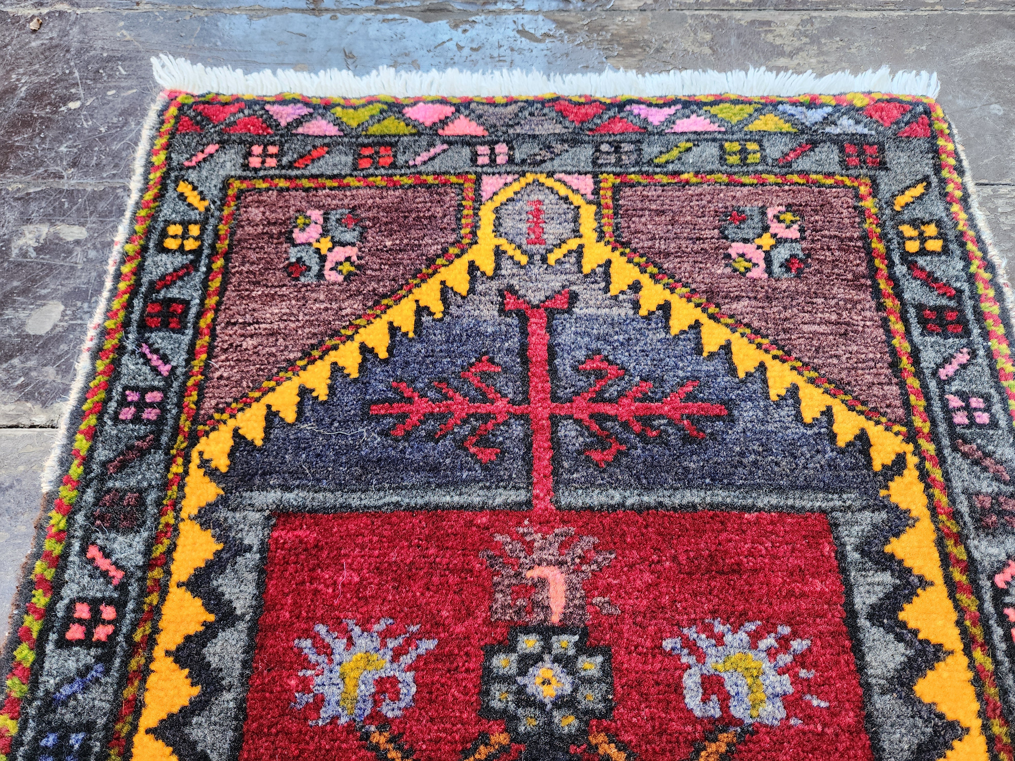 Red, Purple and Orange Turkish Rug 2'10'' x1'6''