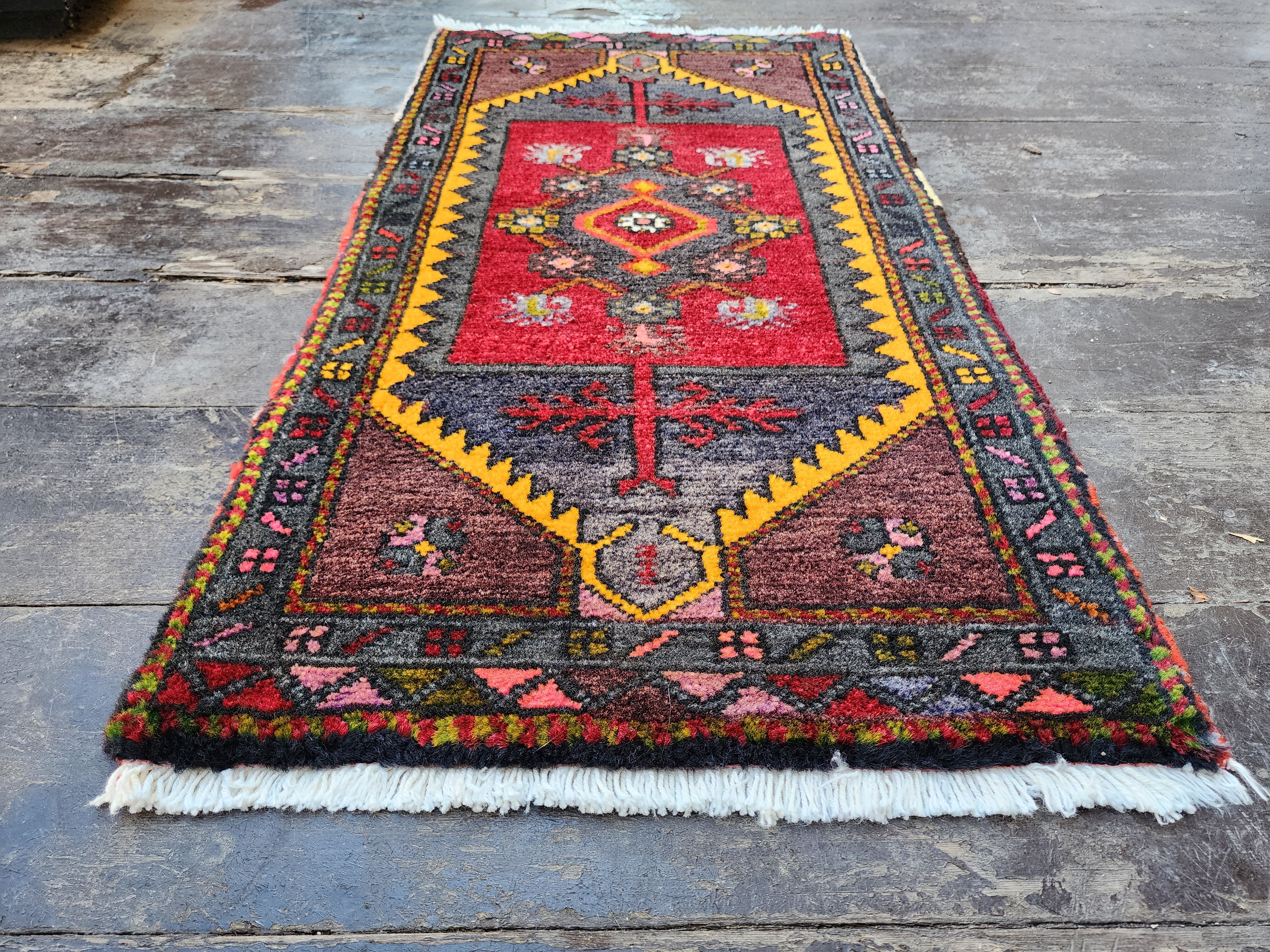 Red, Purple and Orange Turkish Rug 2'10'' x1'6''