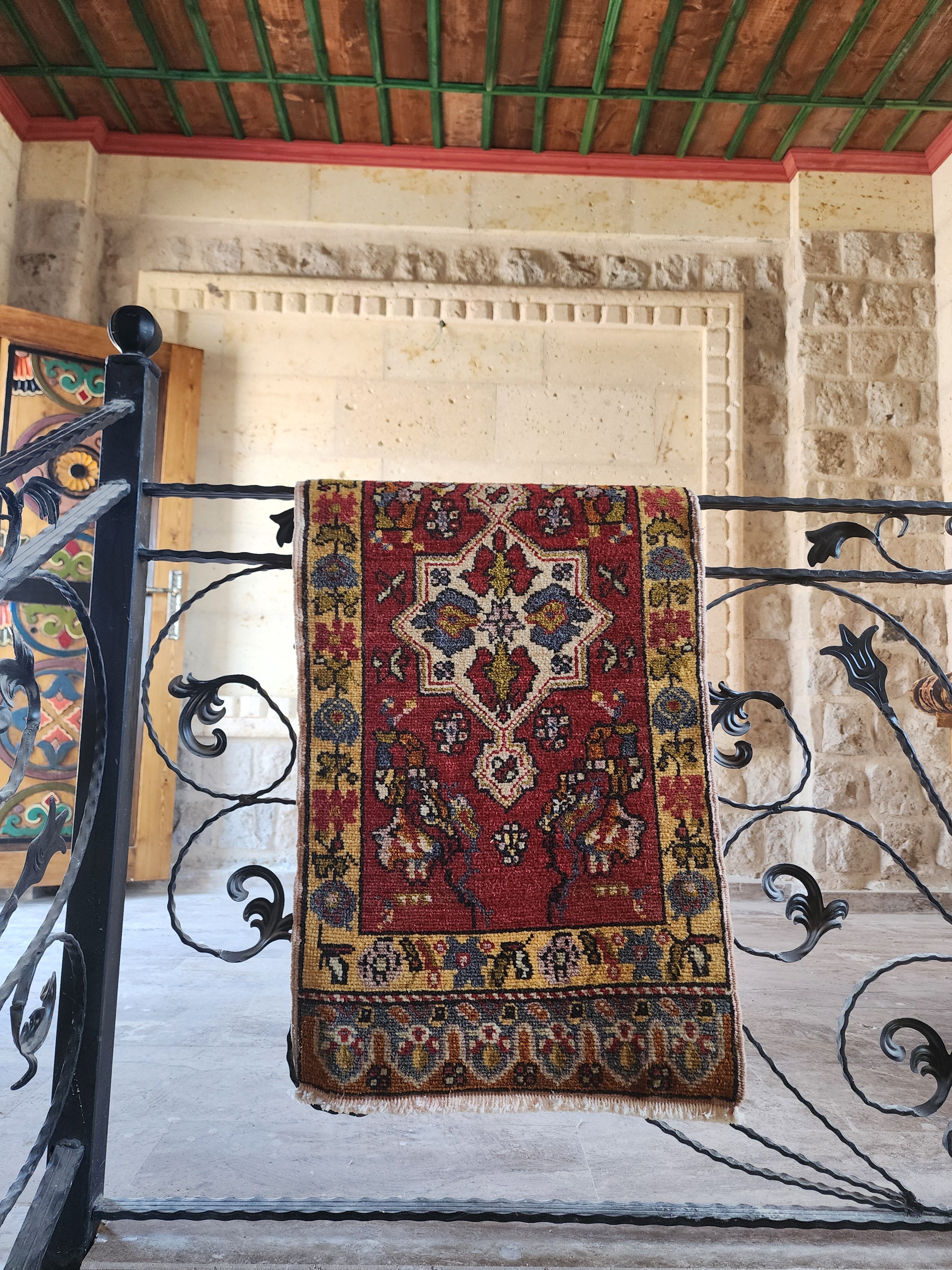 antique Oushak Wool Small Rug — back view