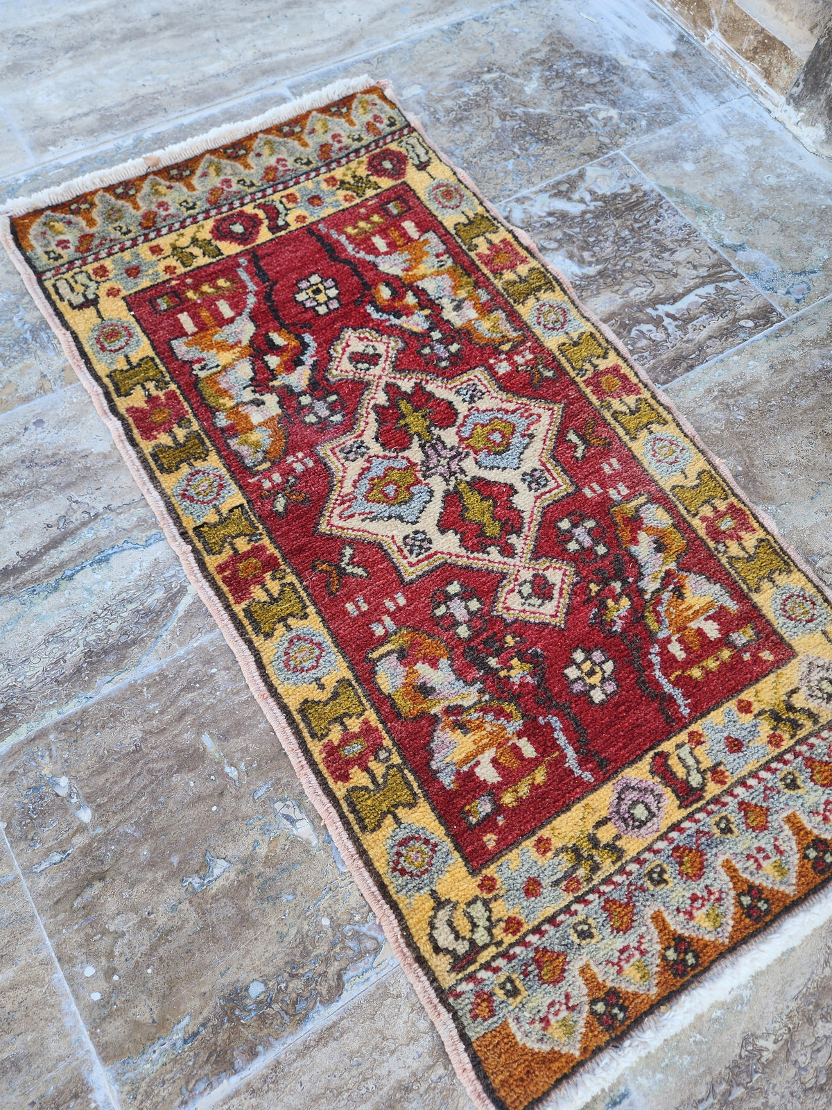 antique Oushak Wool Small Rug — detail texture