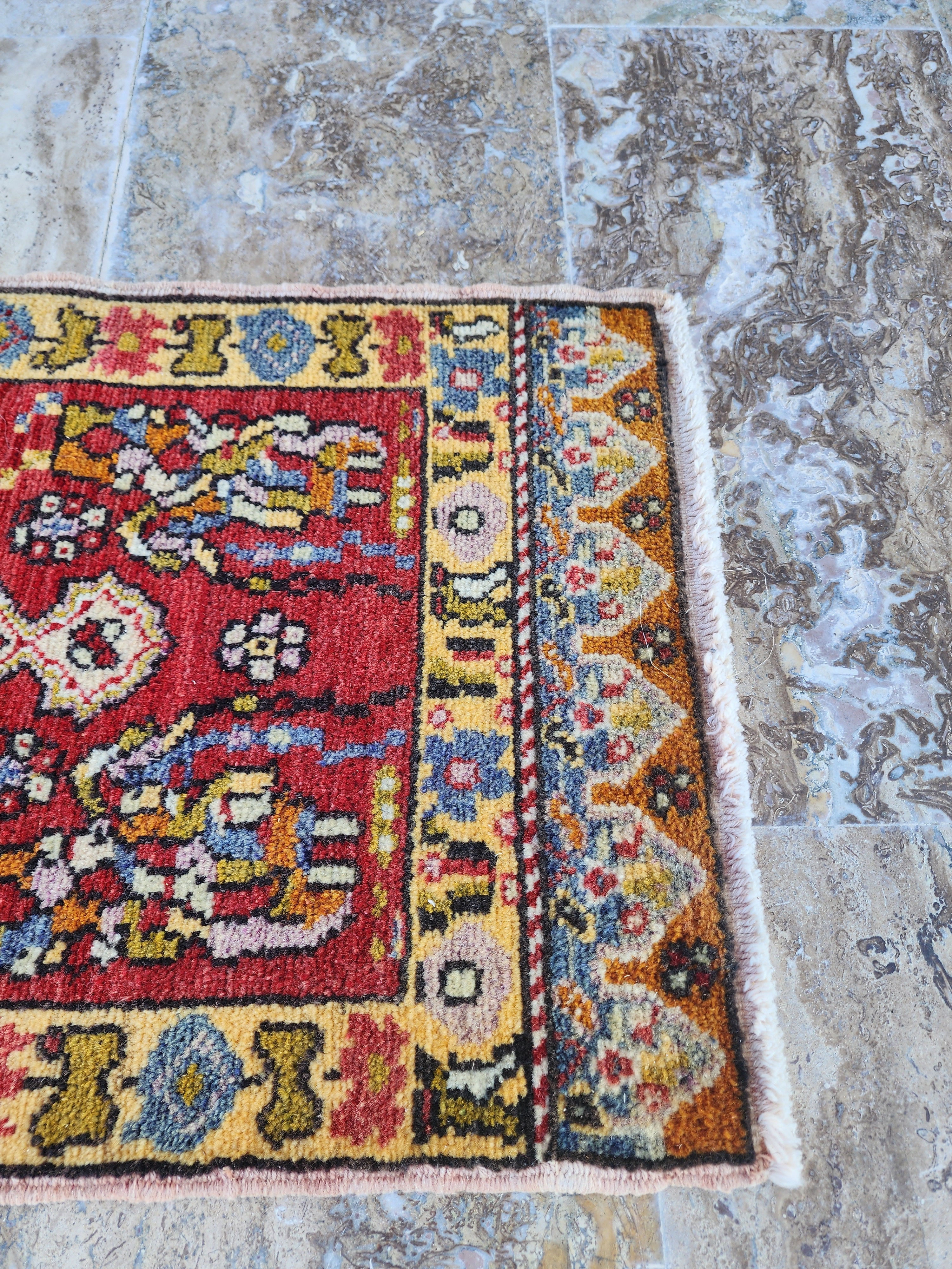 Small Turkish Rug, Distressed Door Mat, Overdyed Oushak Anatolian Carpet, Handmade Organic Wool Boho Rustic Decor Persian Area Rug 3'3"x1'7"