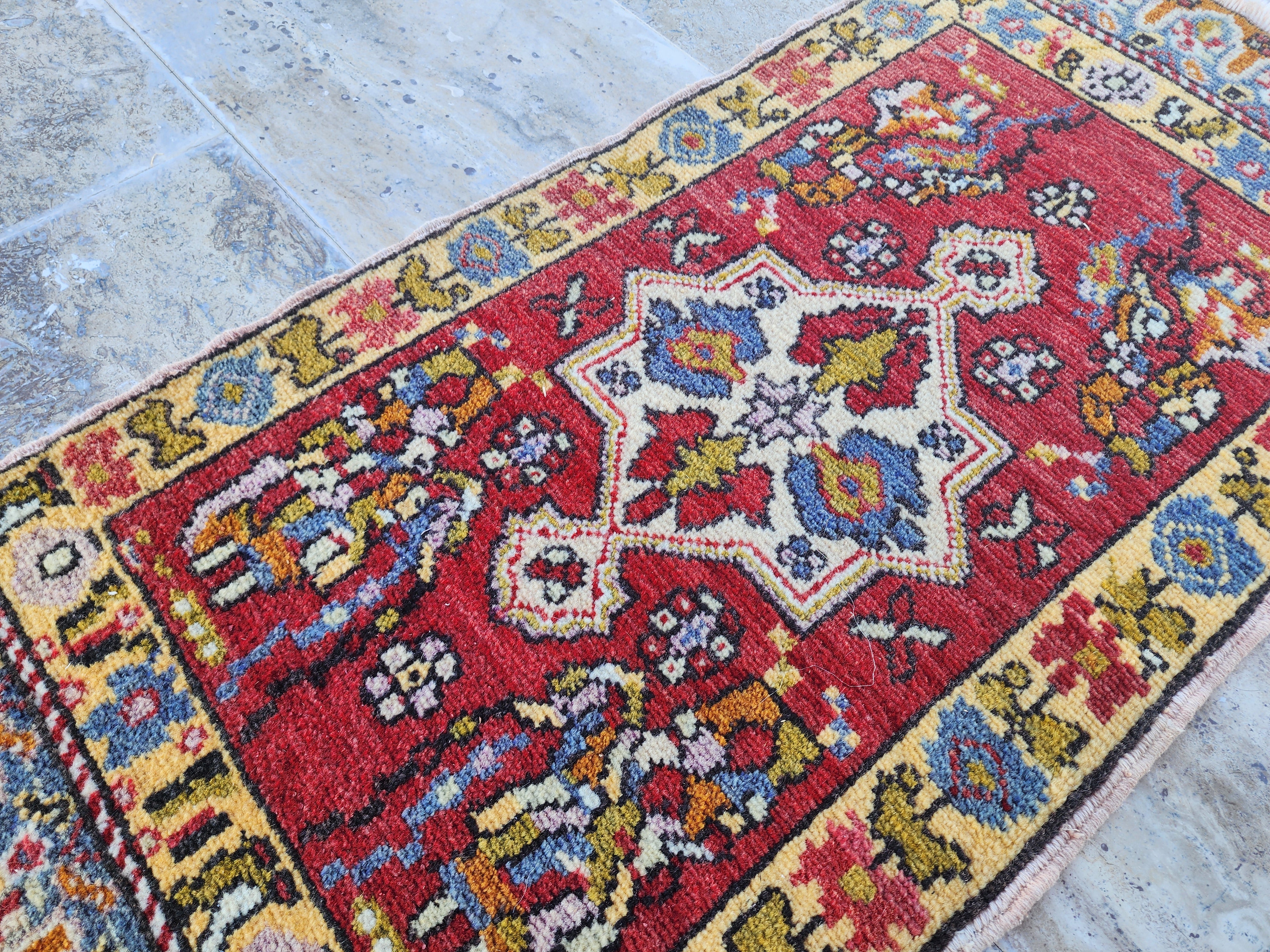 Small Turkish Rug, Distressed Door Mat, Overdyed Oushak Anatolian Carpet, Handmade Organic Wool Boho Rustic Decor Persian Area Rug 3'3"x1'7"