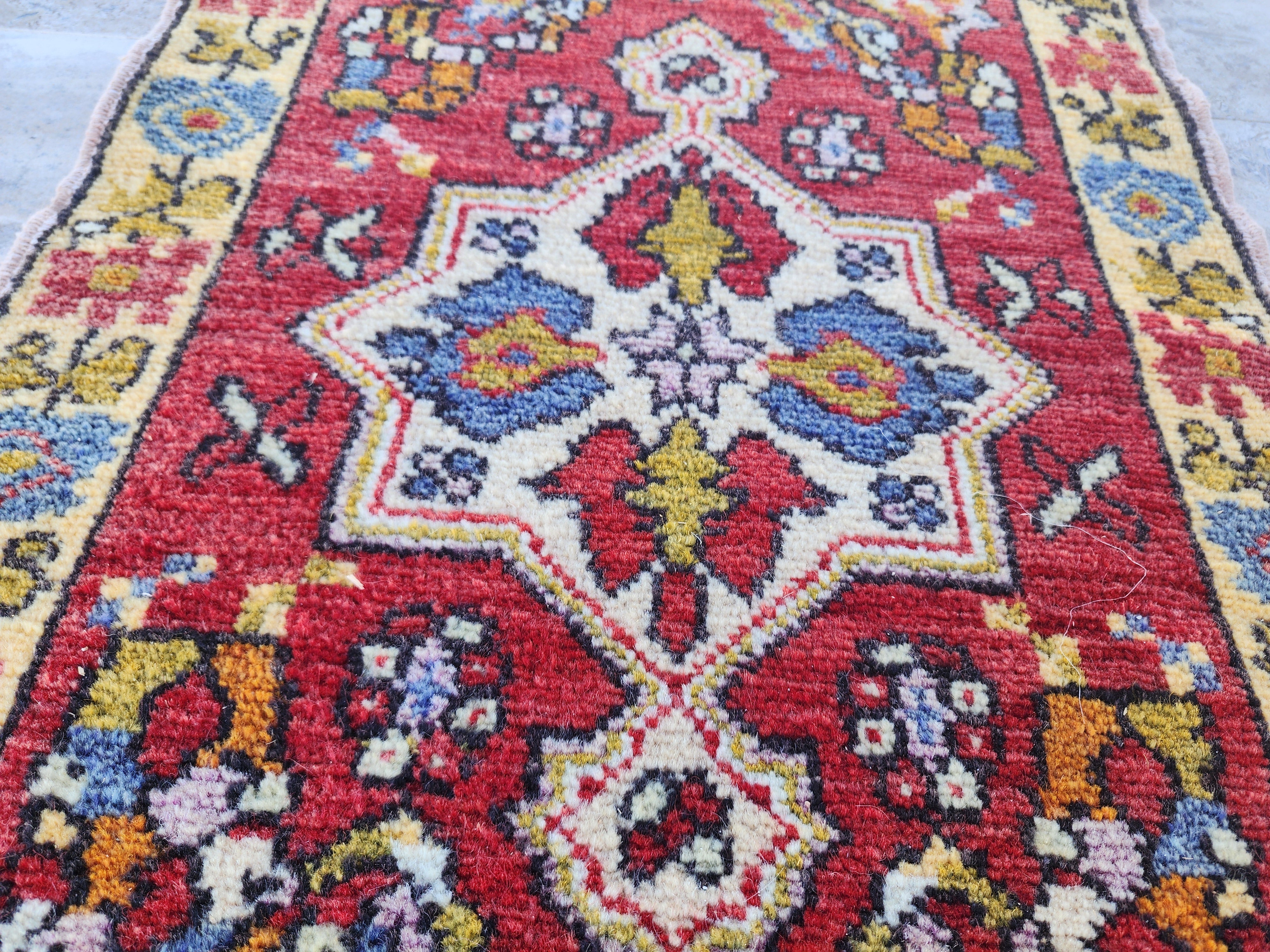 Small Turkish Rug, Distressed Door Mat, Overdyed Oushak Anatolian Carpet, Handmade Organic Wool Boho Rustic Decor Persian Area Rug 3'3"x1'7"