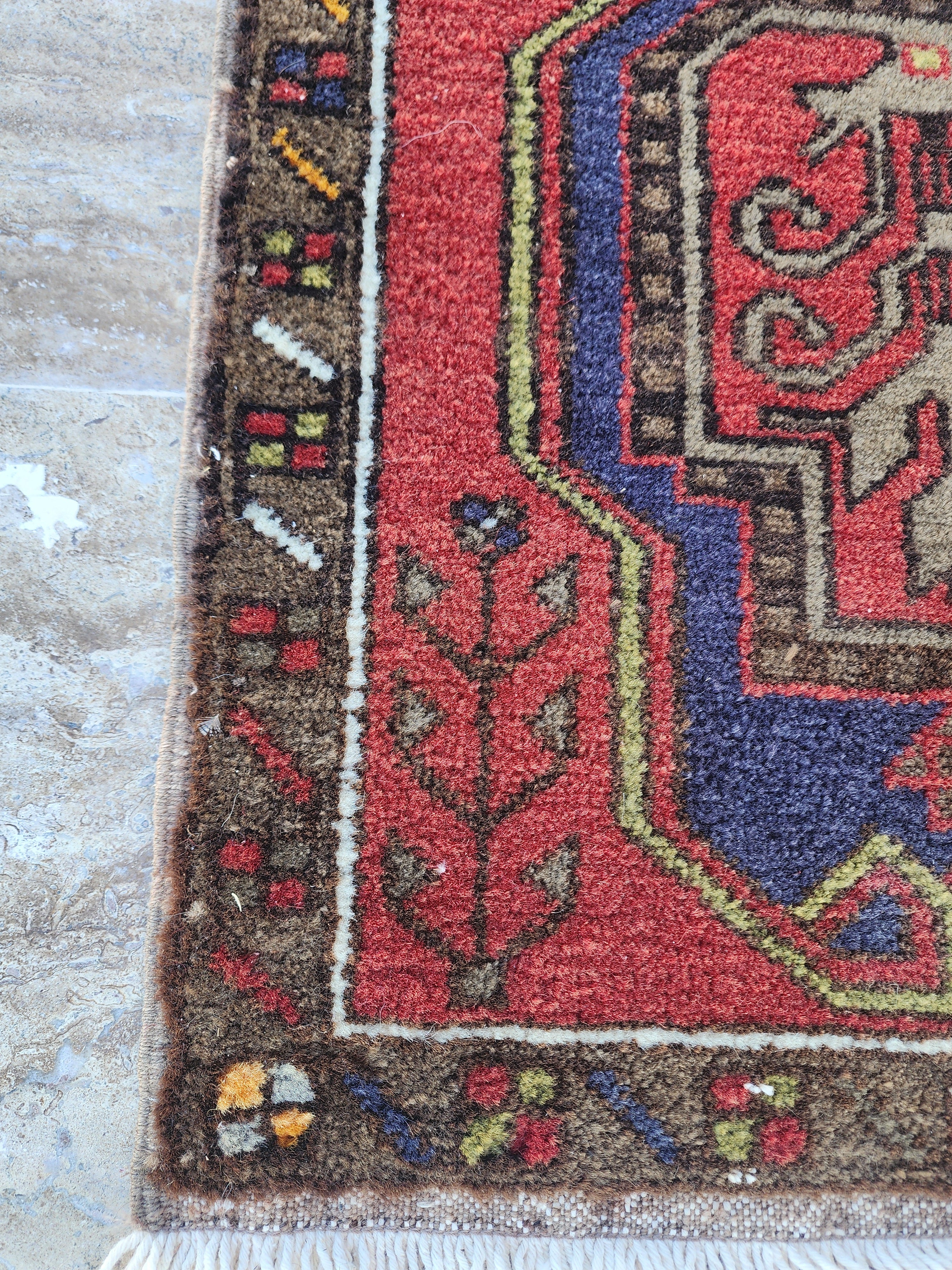Small Turkish Rug, Distressed Door Mat, Overdyed Oushak Anatolian Carpet, Handmade Organic Wool Boho Rustic Decor Persian Area Rug 3'7"x1'8"