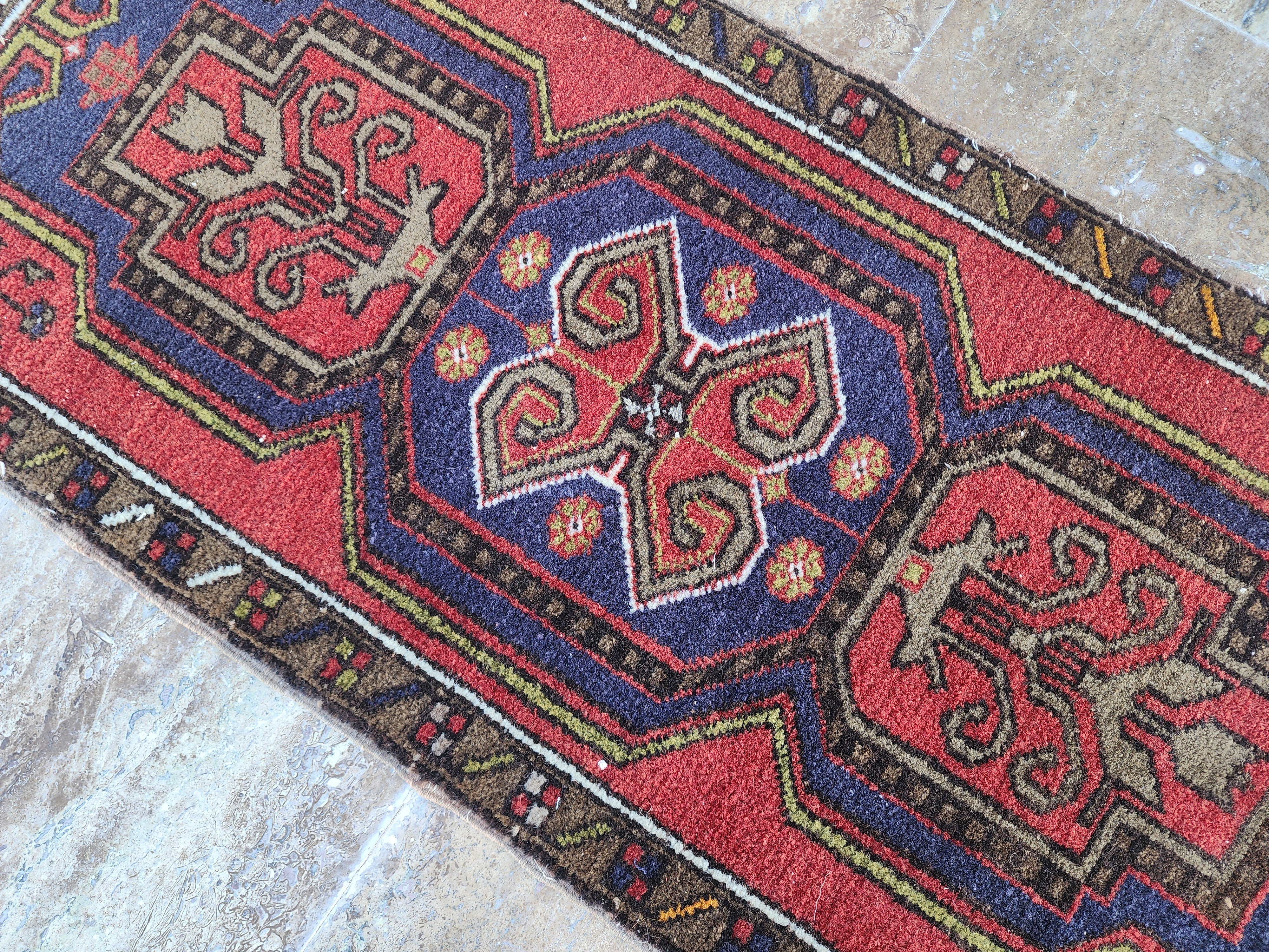 Small Turkish Rug, Distressed Door Mat, Overdyed Oushak Anatolian Carpet, Handmade Organic Wool Boho Rustic Decor Persian Area Rug 3'7"x1'8"