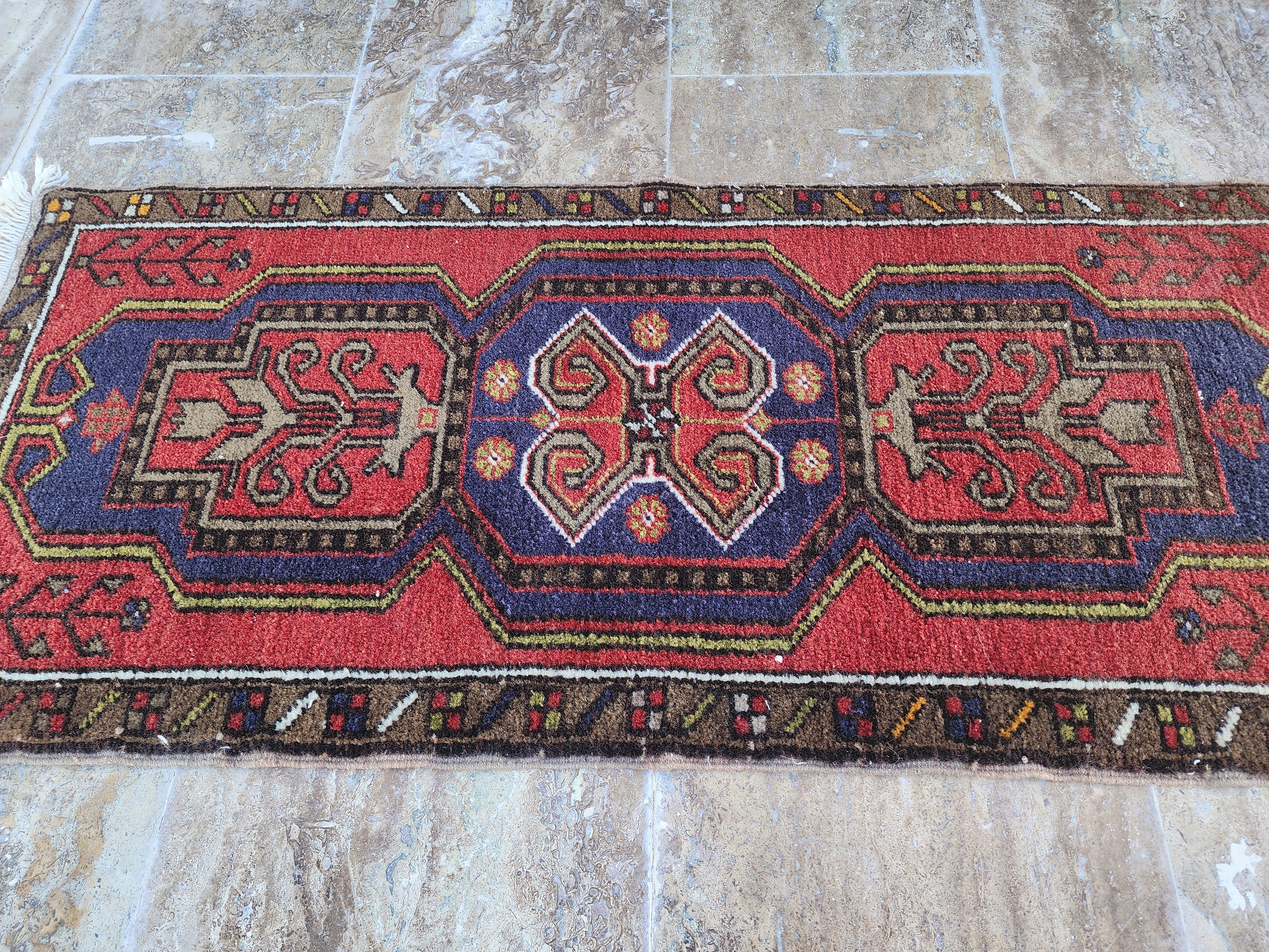 Small Turkish Rug, Distressed Door Mat, Overdyed Oushak Anatolian Carpet, Handmade Organic Wool Boho Rustic Decor Persian Area Rug 3'7"x1'8"