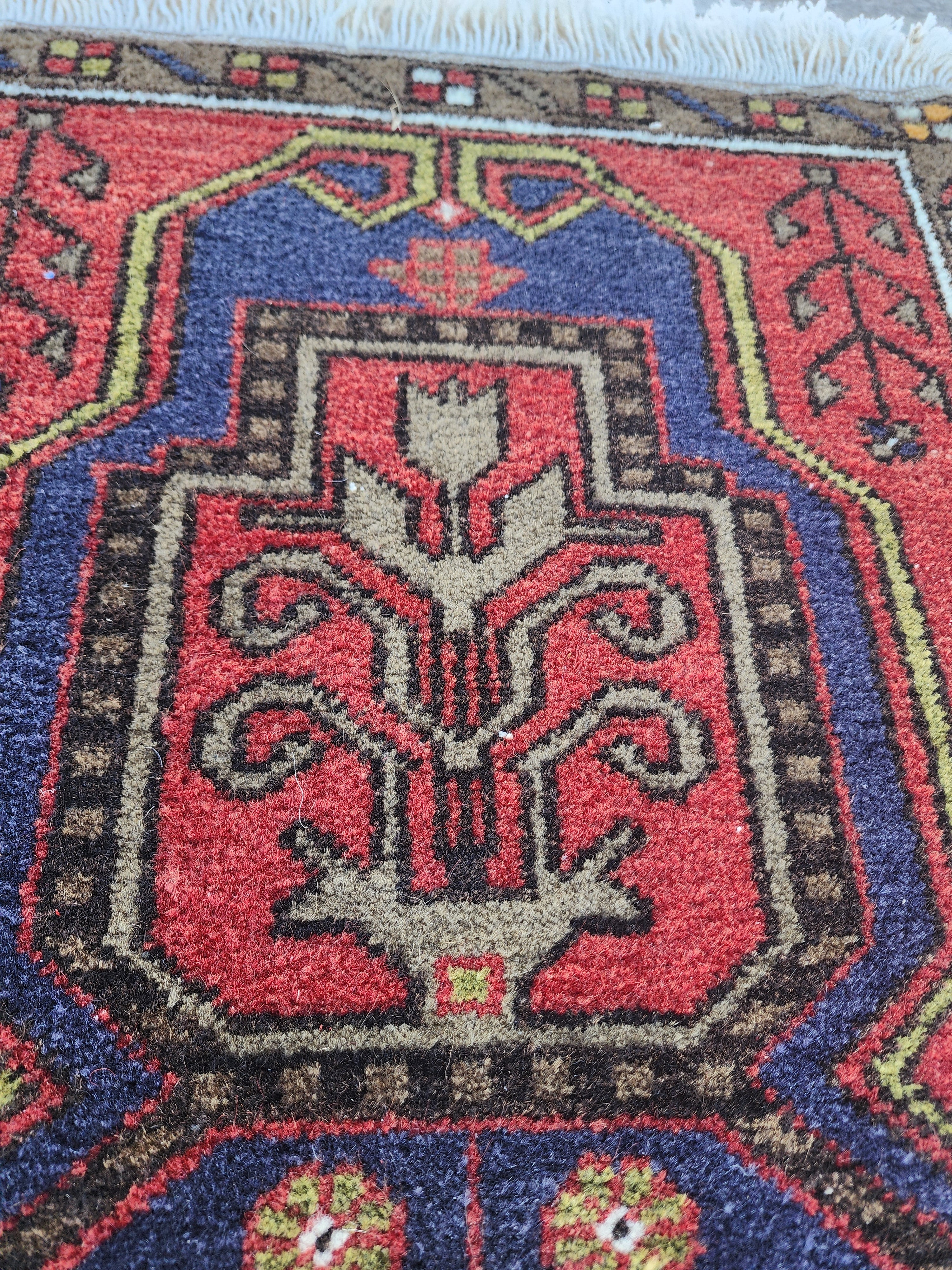 Small Turkish Rug, Distressed Door Mat, Overdyed Oushak Anatolian Carpet, Handmade Organic Wool Boho Rustic Decor Persian Area Rug 3'7"x1'8"
