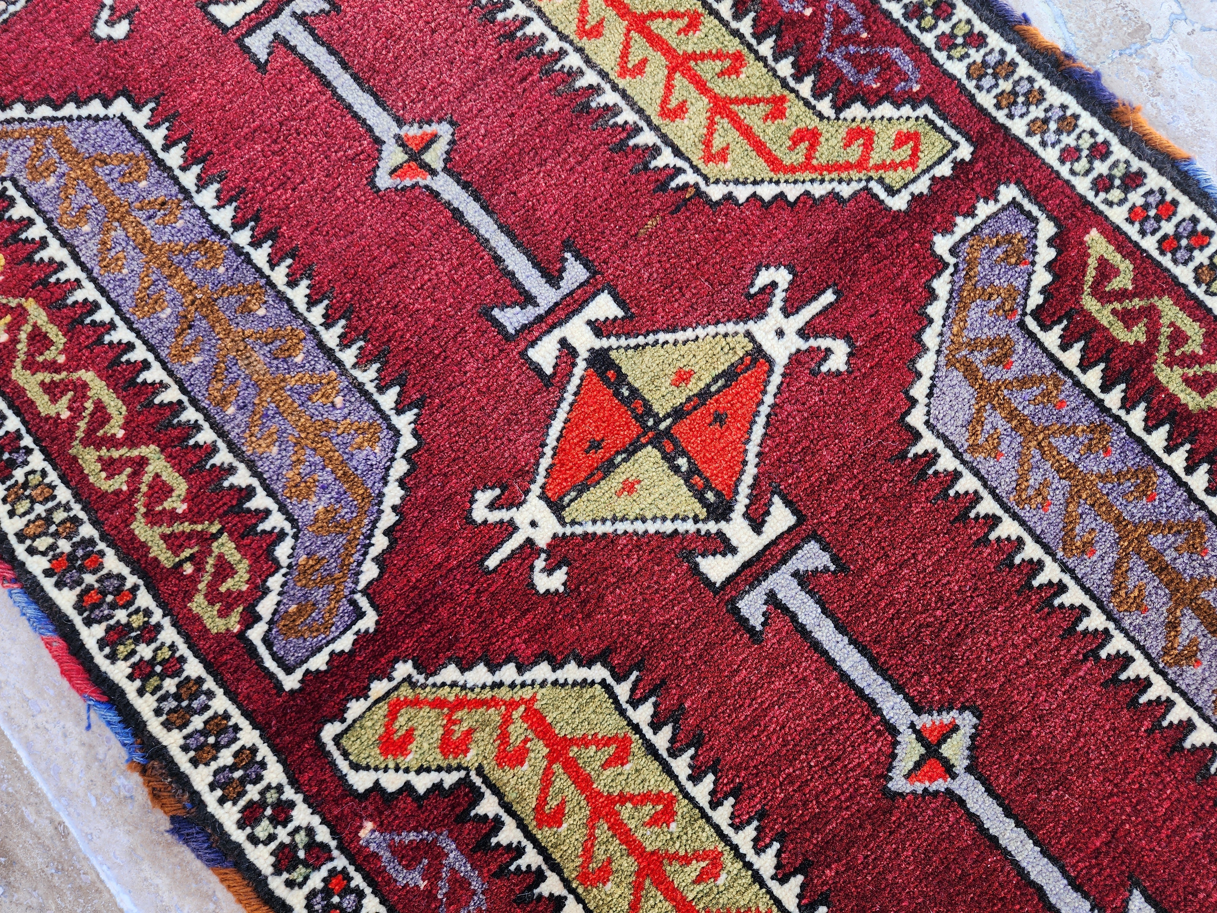 antique Konya Wool Small Rug — pattern close-up