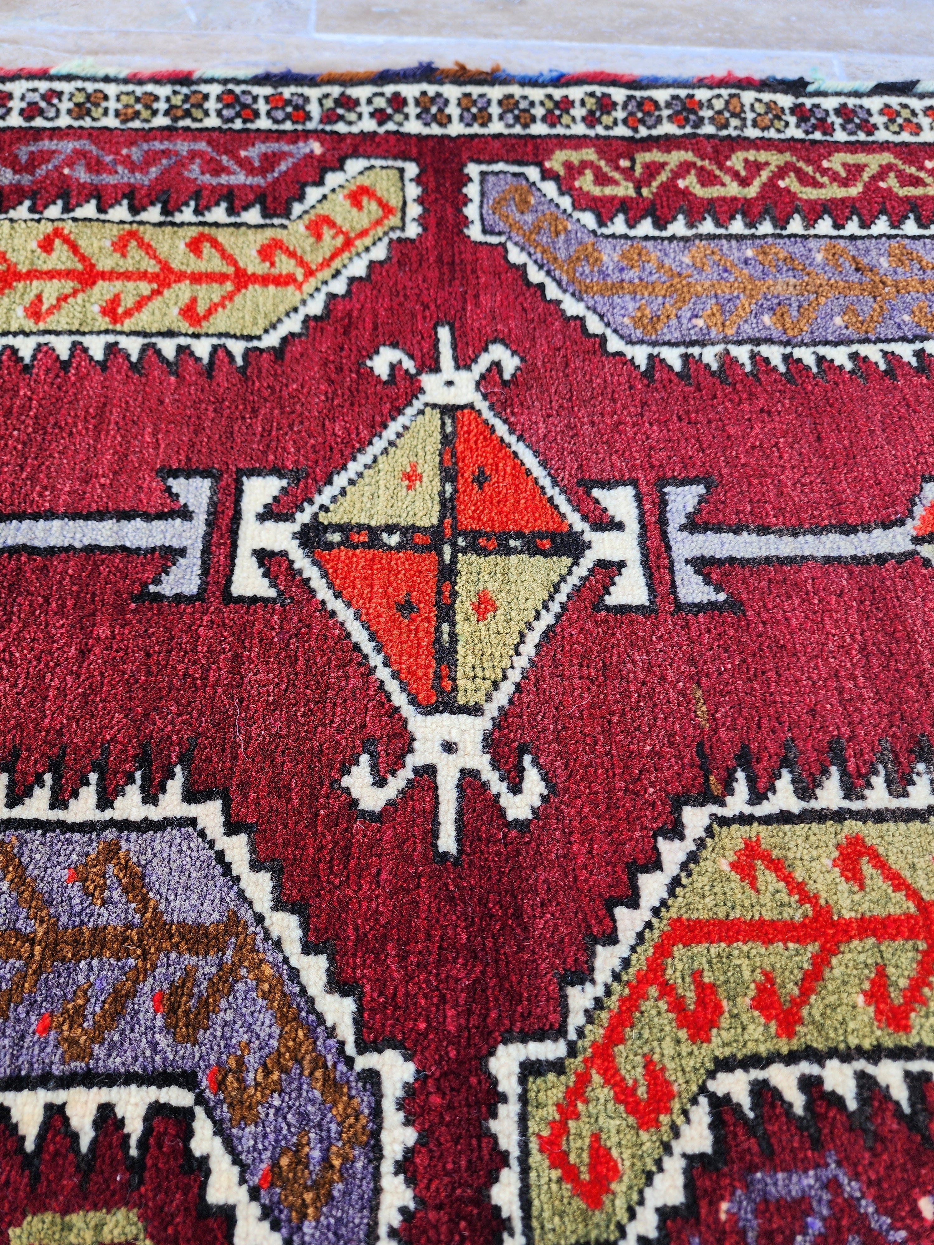 antique Konya Wool Small Rug — border pattern