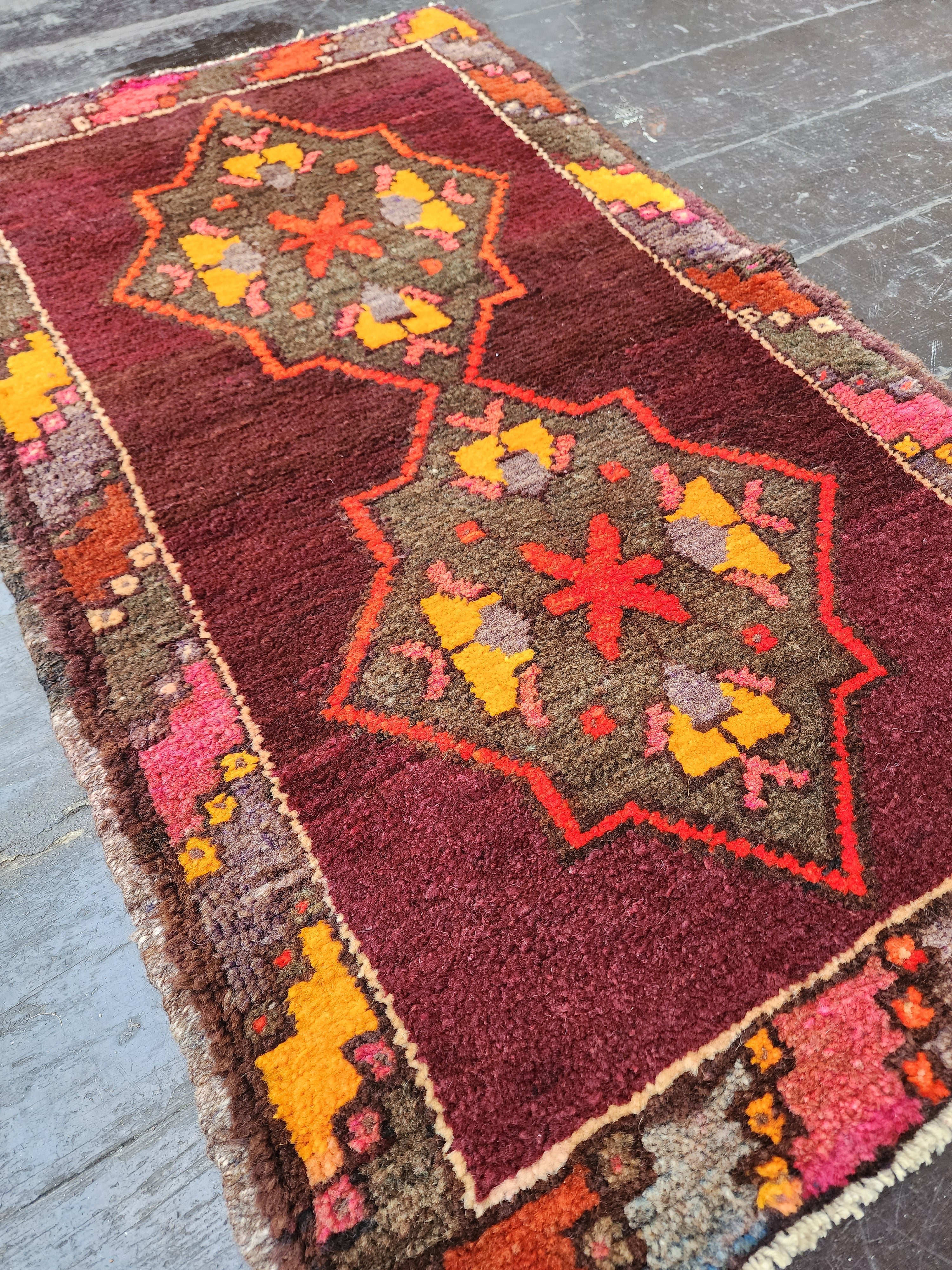 Alfombra turca antigua, alfombra pequeña, 2'9" x 1'8"