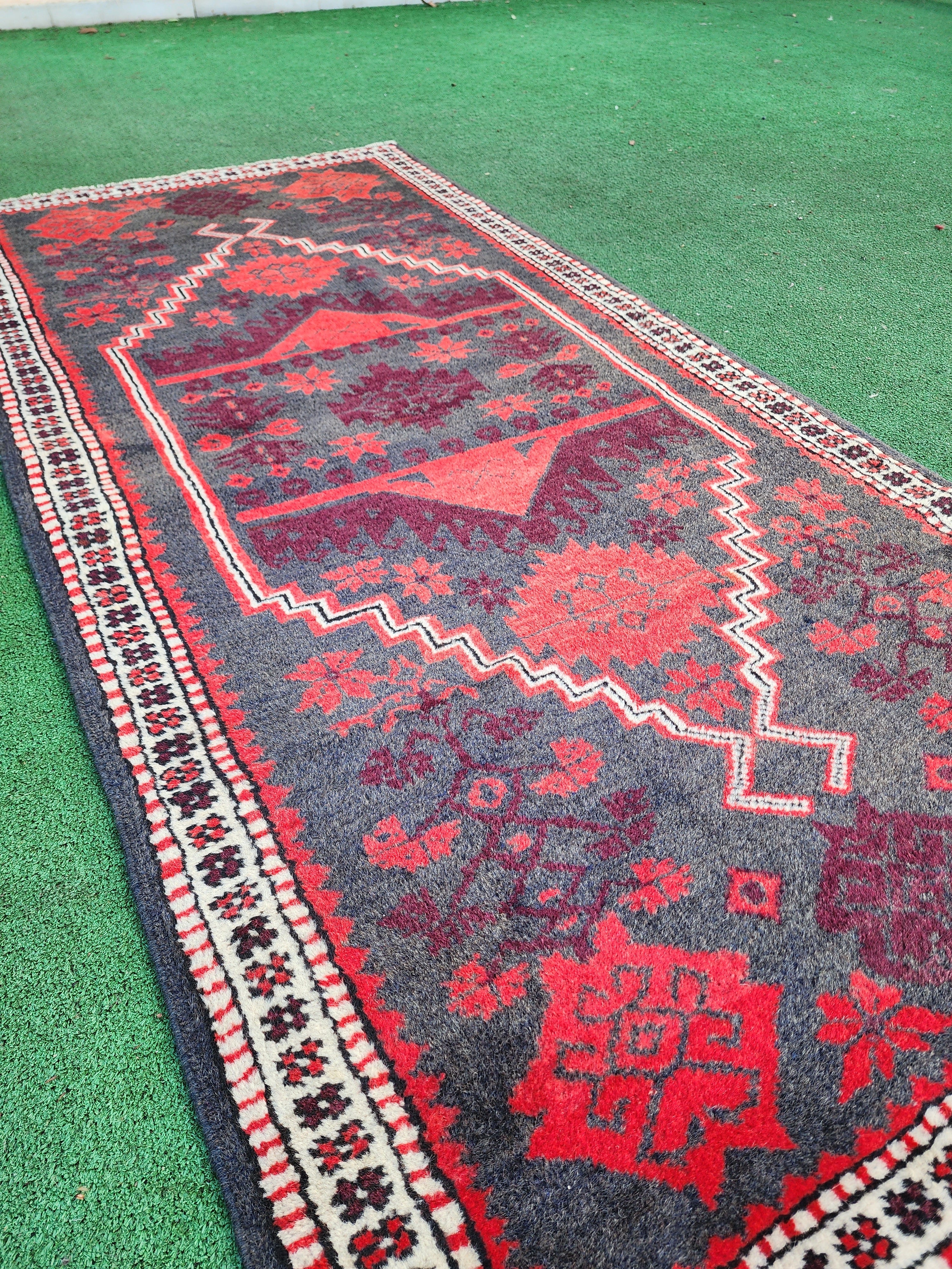 Alfombra tribal turca Bergama de 1,93 m x 95 cm