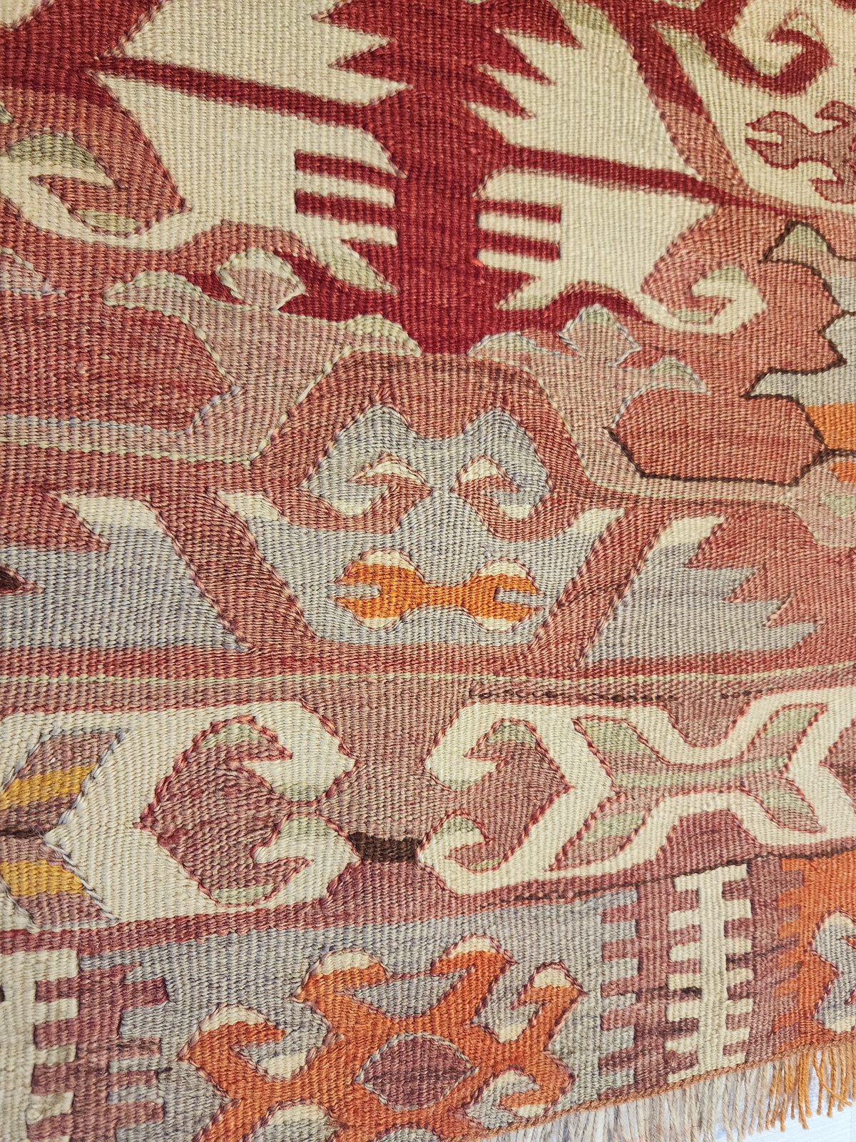 Vintage Afyon kilim rug in pink and orange, 1'7" x 3', photo 8