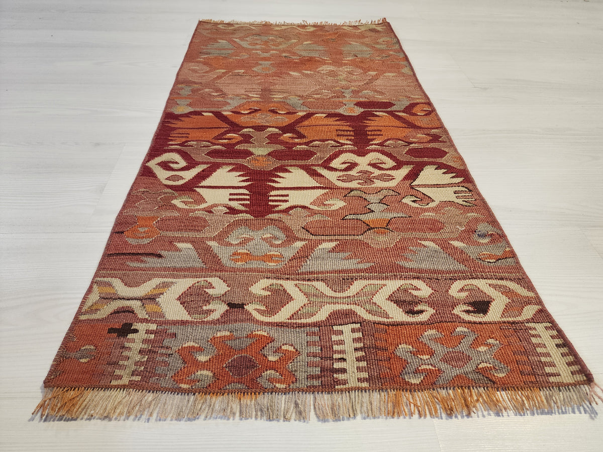 Vintage Afyon kilim rug in pink and orange, 1'7" x 3', photo 9