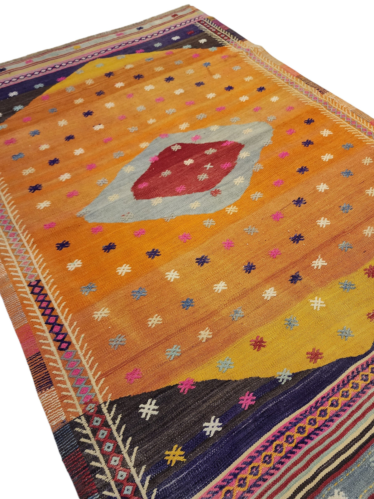 Vintage Fethiye Kilim Rug, Tahtacı Tribal Flatweave, Natural Dye Wool Area Rug