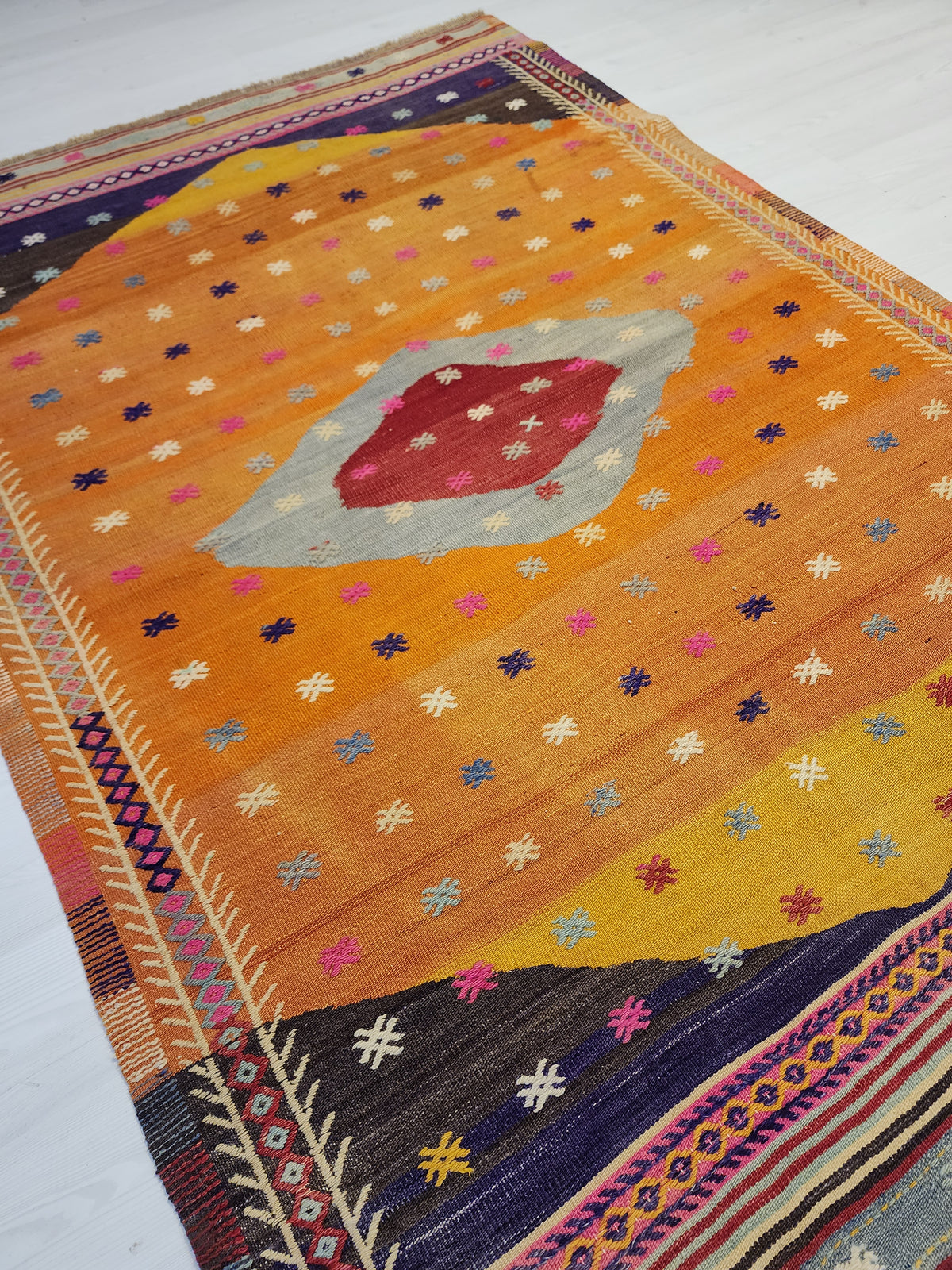 Vintage Fethiye Kilim Rug, Tahtacı Tribal Flatweave, Natural Dye Wool Area Rug