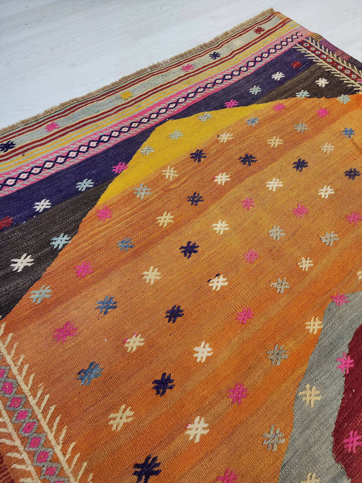 Vintage Fethiye Kilim Rug, Tahtacı Tribal Flatweave, Natural Dye Wool Area Rug