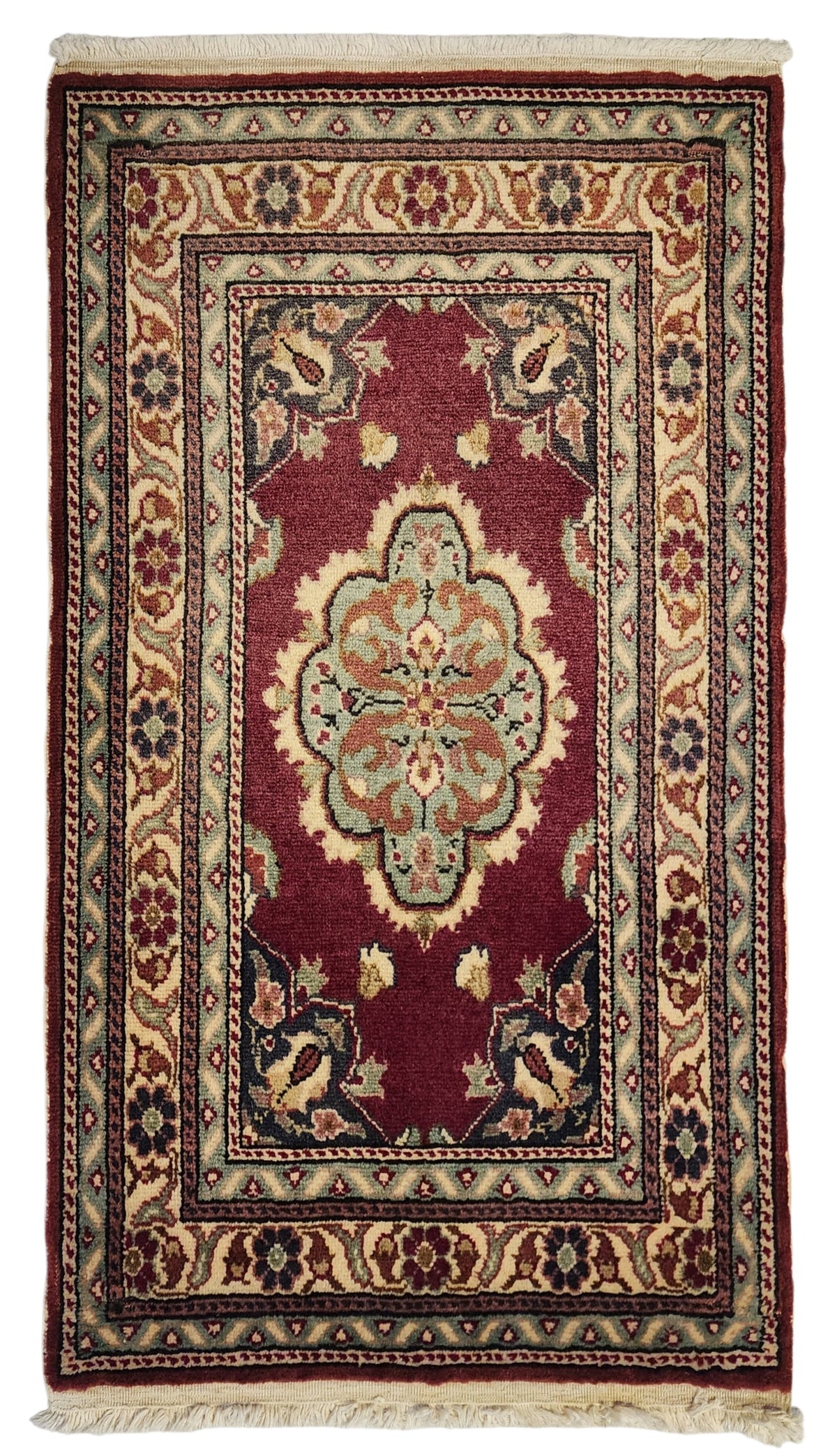 Vintage Kayseri rug in red and green, 2' x 3'5", full view