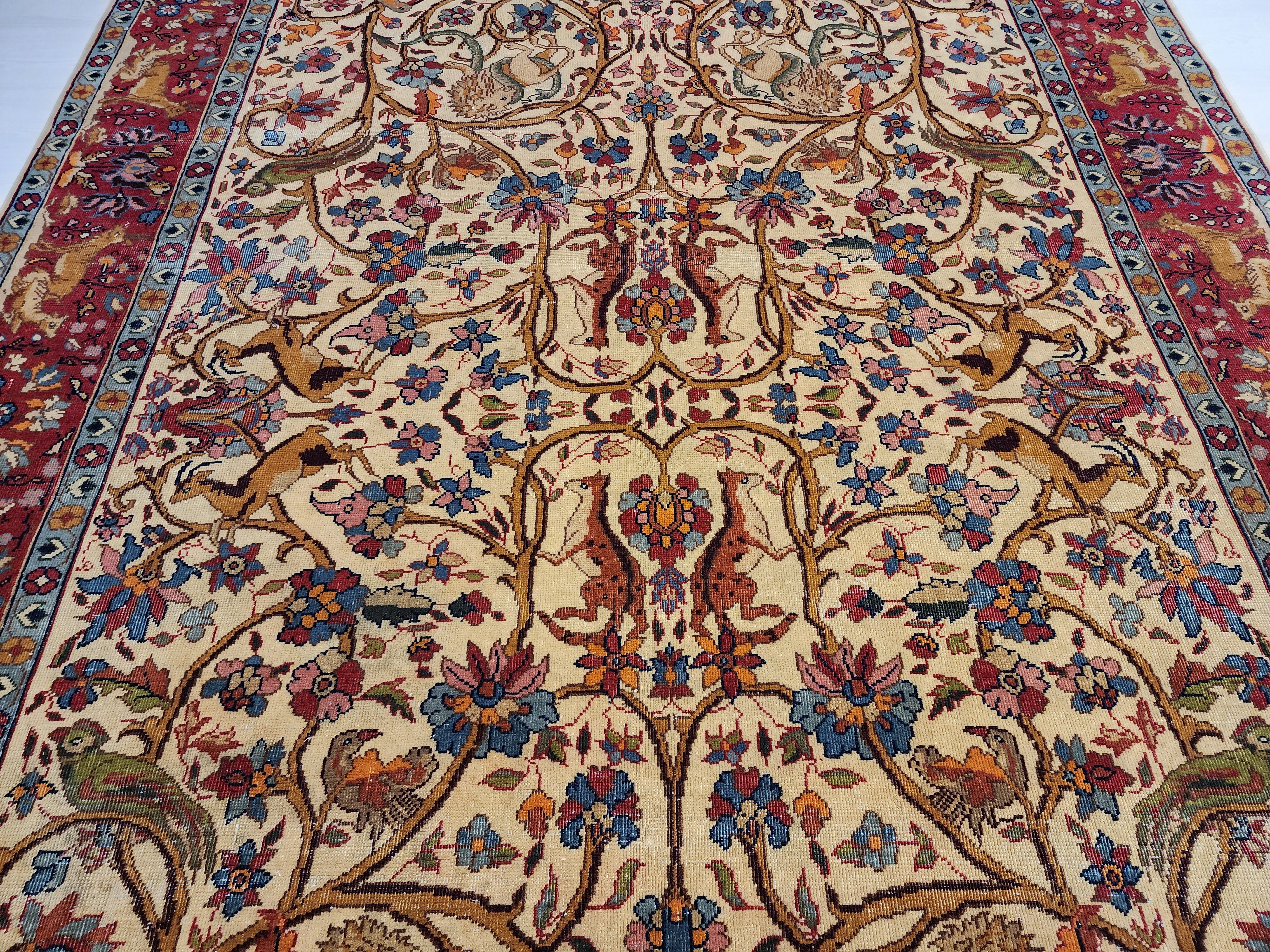 Peitho — Vintage Turkish Hunting Scene Wool Rug, Lion Deer Oriental Area Carpet
