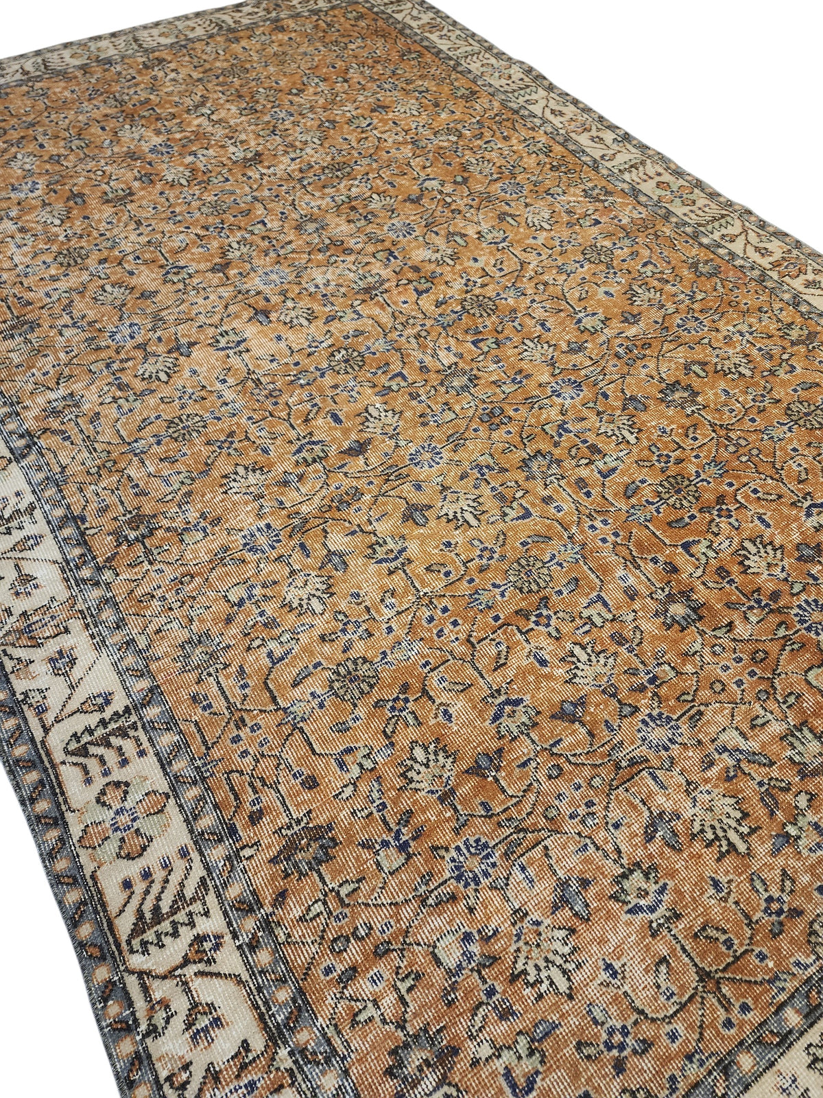 Vintage Turkish Wool Rug, Mustard Gold Floral Ottoman Area Rug (5'10" x 9'5")