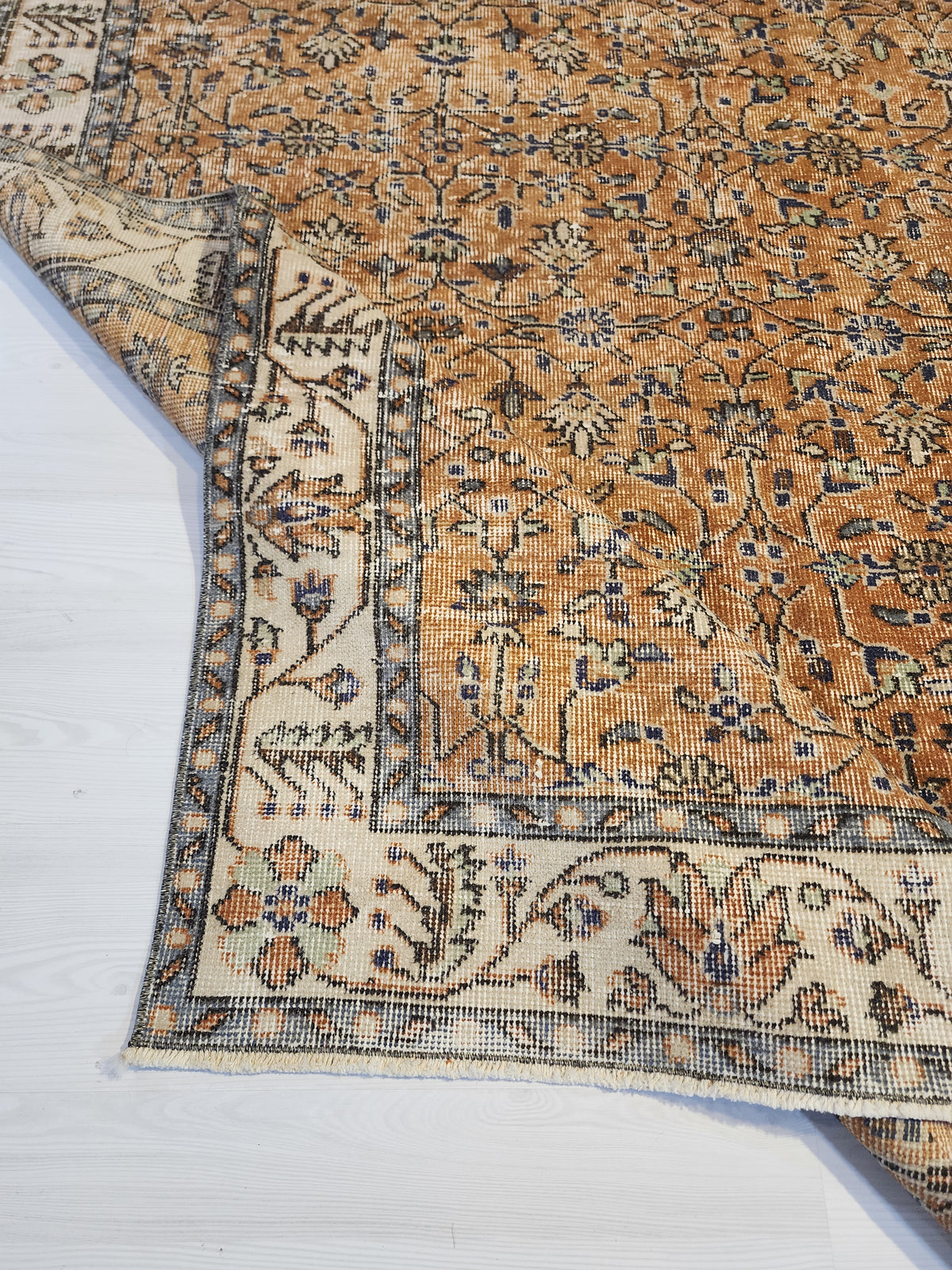 Vintage Turkish Wool Rug, Mustard Gold Floral Ottoman Area Rug (5'10" x 9'5")