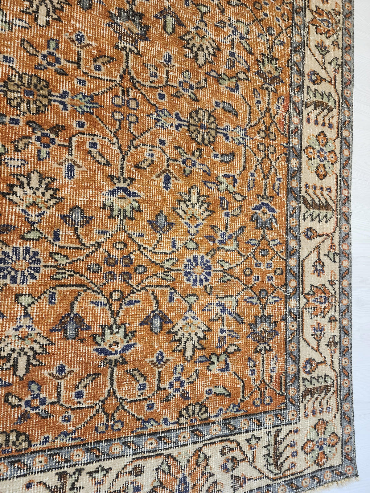 Vintage Turkish Wool Rug, Mustard Gold Floral Ottoman Area Rug (5'10" x 9'5")