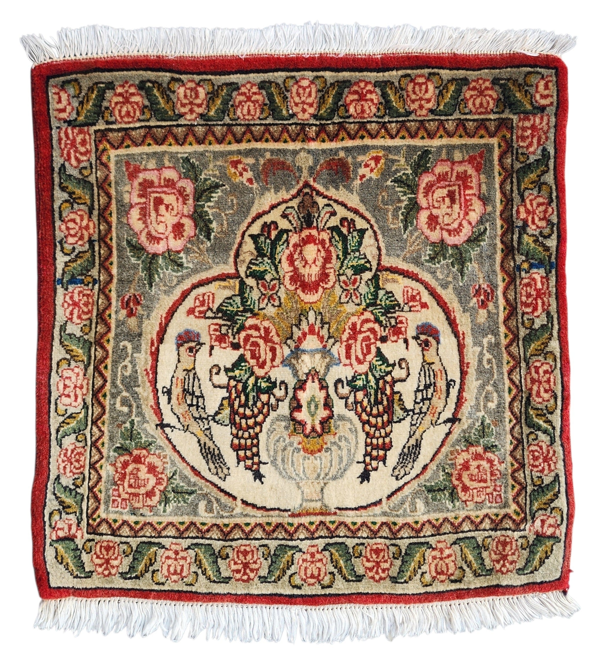 Hyale — Vintage Small Oriental Rug, Pictorial Birds and Flowers Rug