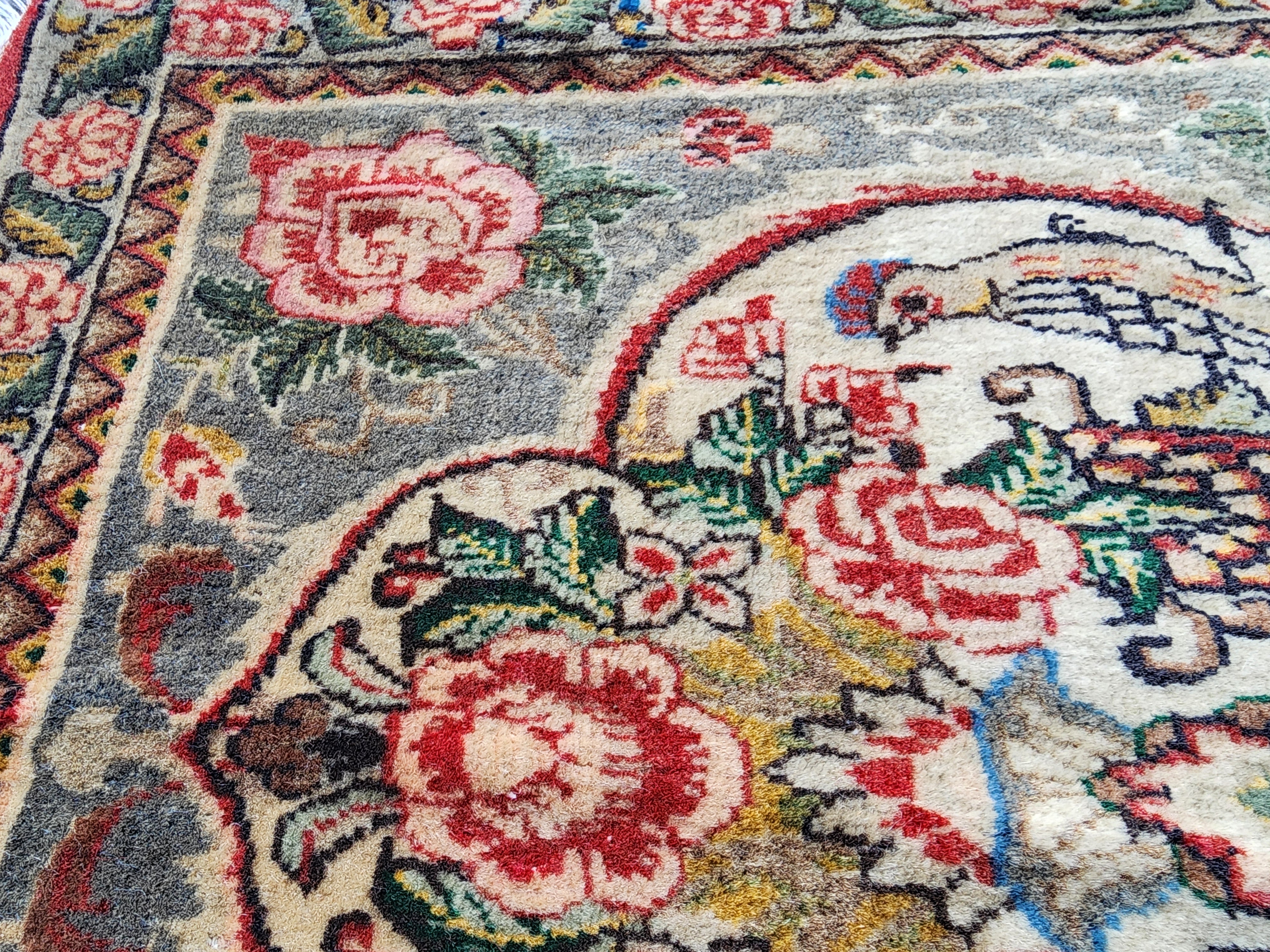 Hyale — Vintage Small Oriental Rug, Pictorial Birds and Flowers Rug