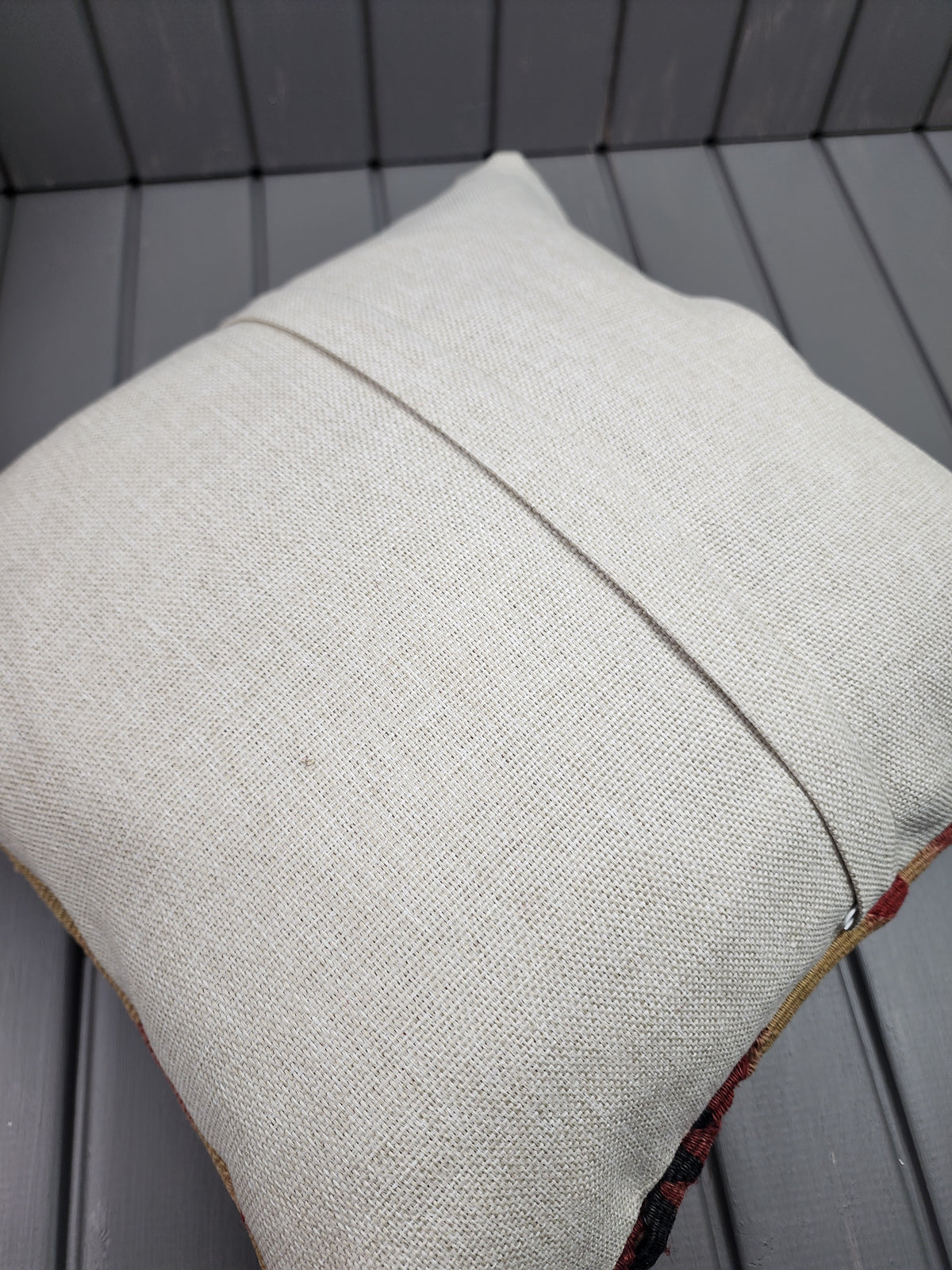 Vintage Turkish kilim pillow covers, set of 2, pink and yellow, 16x16 in, back of cover