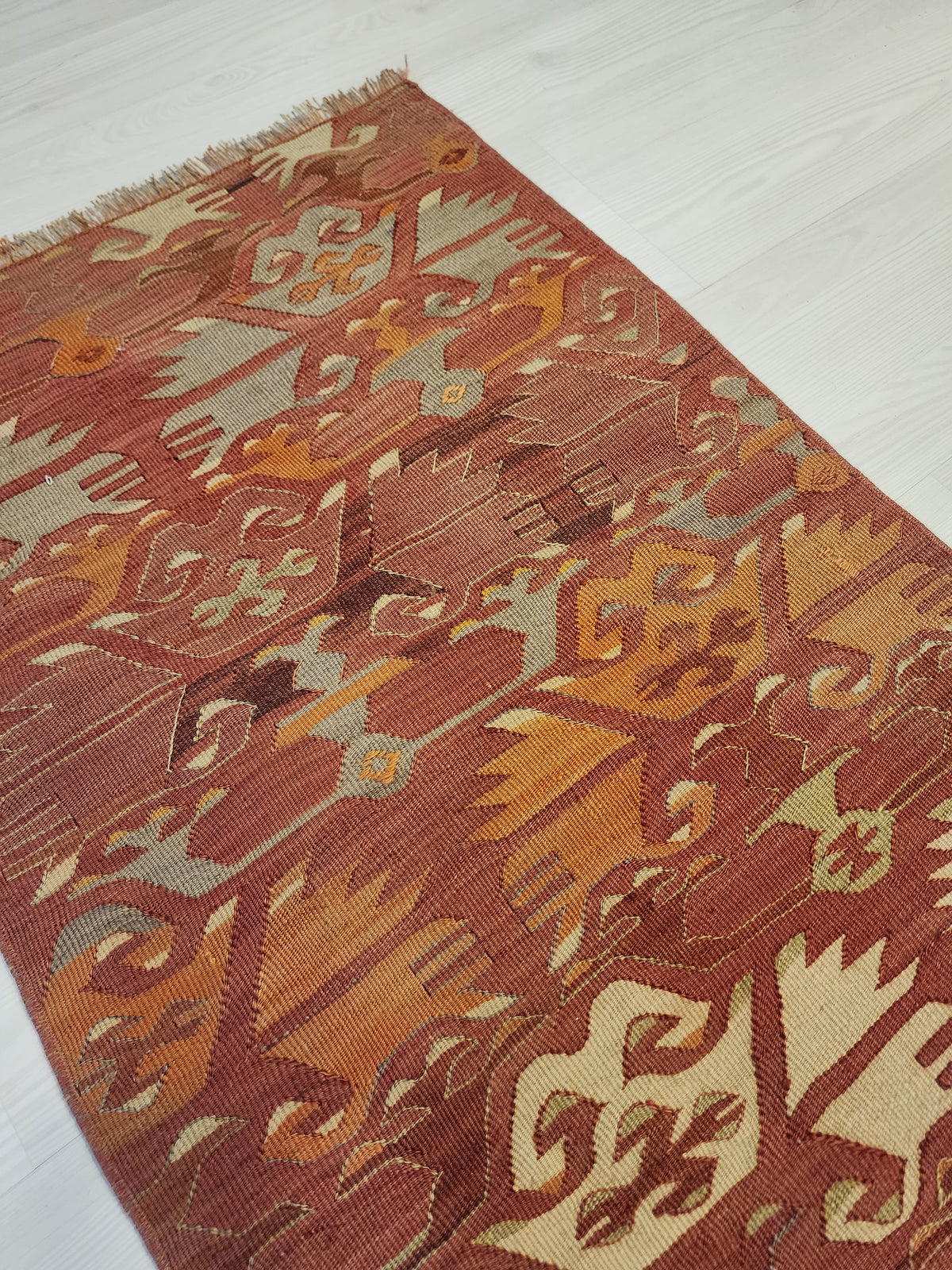 Authentic Vintage Afyon Kilim Runner – Handwoven Wool Tribal Anatolian Flatweave