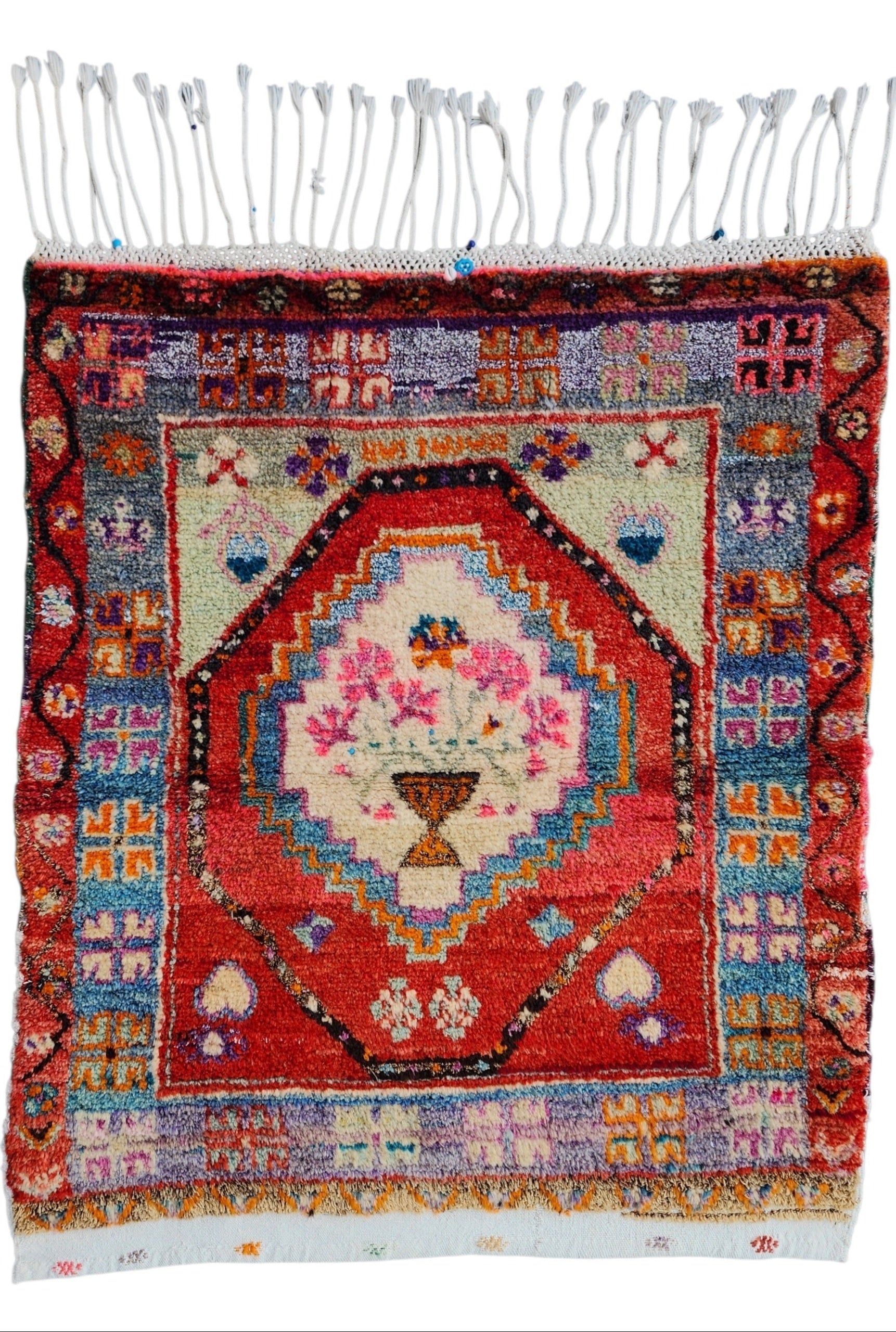 Nympha — Vintage West Anatolian Rug, Handwoven Yörük Tribal Rug, Small Floral Medallion Accent Rug, 100% Natural Organic Dye Wool Rug