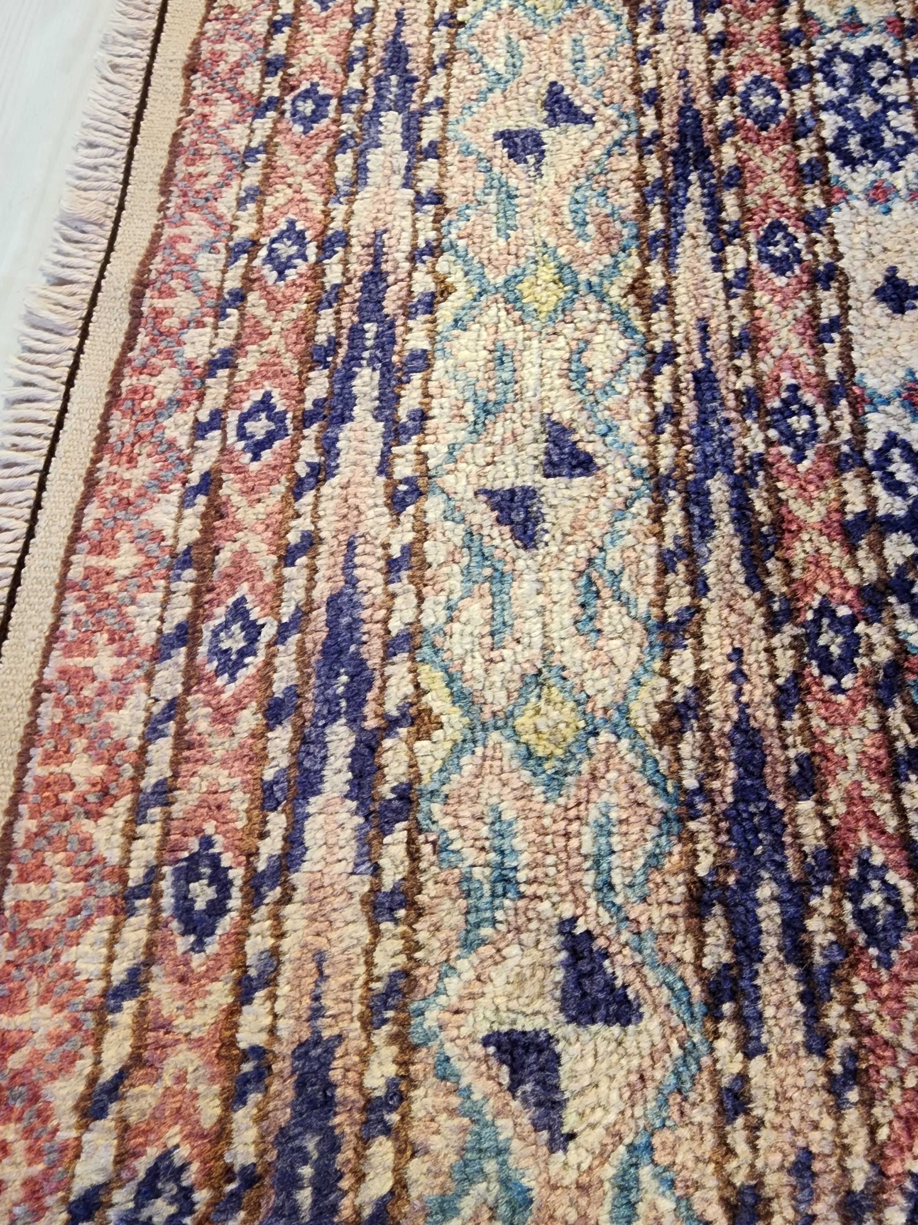 Vintage Anatolian Wool Rug – Muted Blue Terracotta Geometric Pattern (5' x 7'4")