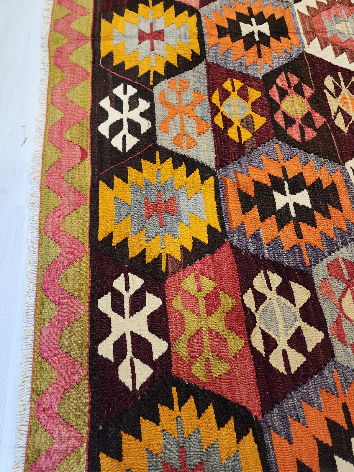 Methone — Vintage Turkish Tavas Kilim Rug, Handwoven Pure Wool, Vegetable Dyed (8x5)