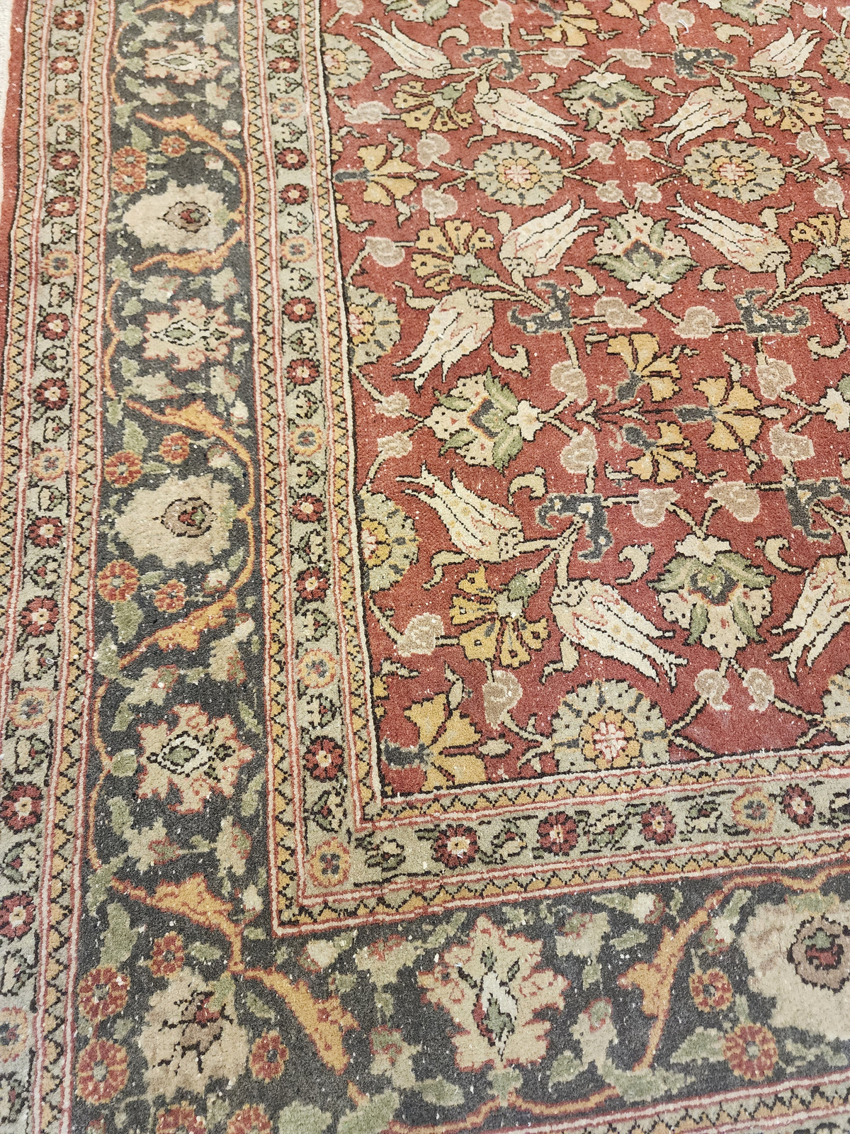 Vintage Hand-Knotted Hereke Tulip Rug, Red Floral Anatolian Carpet (5' x 7'7")