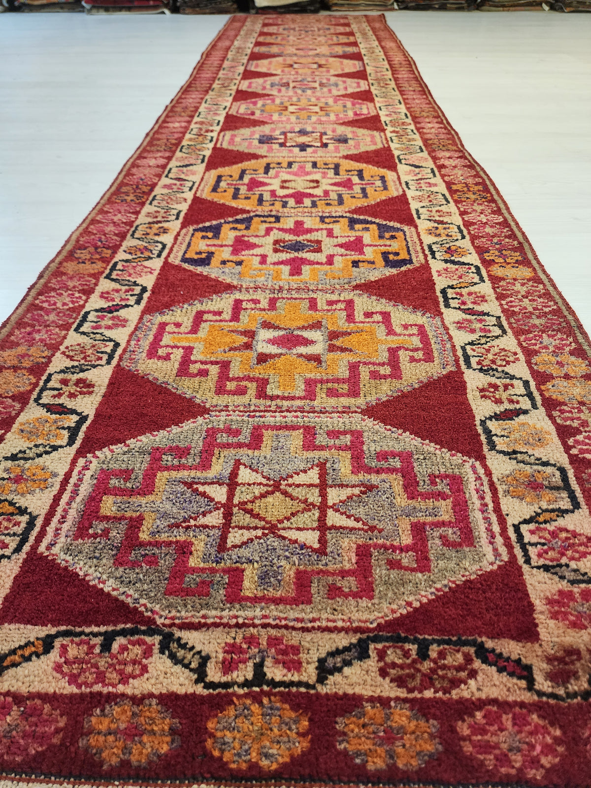 Caphira — Extra Long Herki Wool Runner – Anatolian Tribal Diamond Medallion Rug (2'11" x 12'6")
