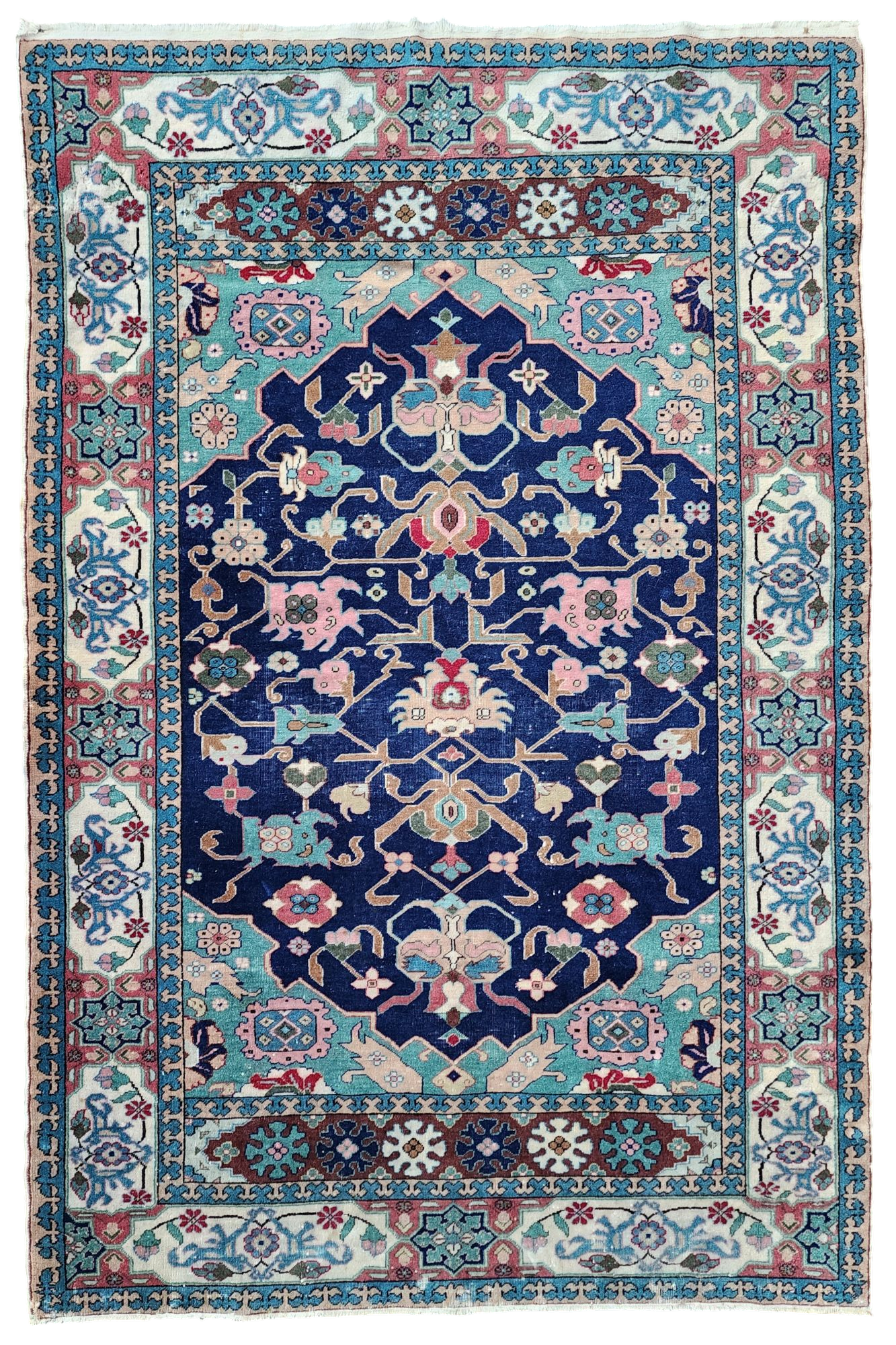Elegant Blue Medallion Antique Kayseri Carpet