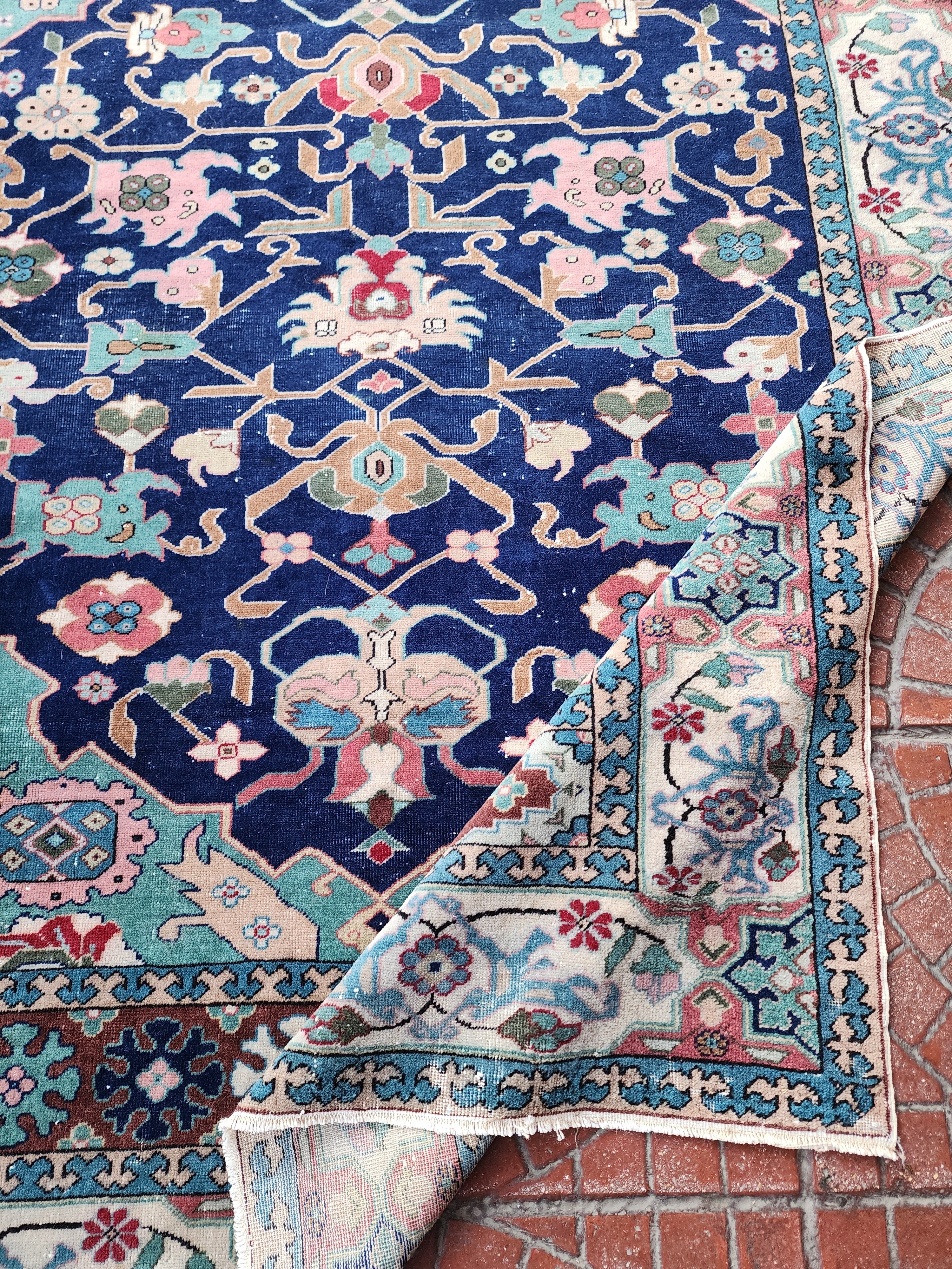 Elegant Blue Medallion Antique Kayseri Carpet