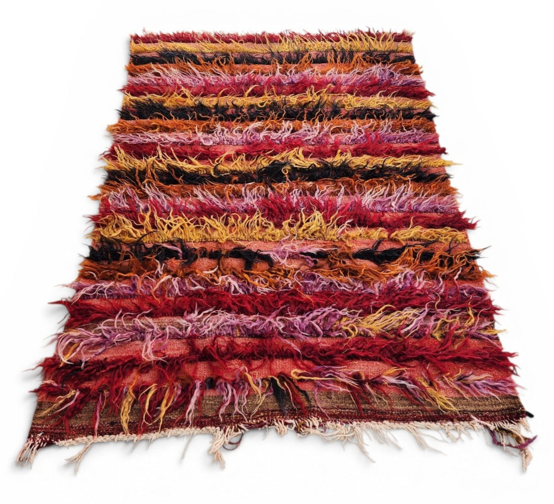 Anzili — Vintage Turkish Tulu Kilim Rug: Handwoven Wool Shaggy Pile, 3'6''x5'1''