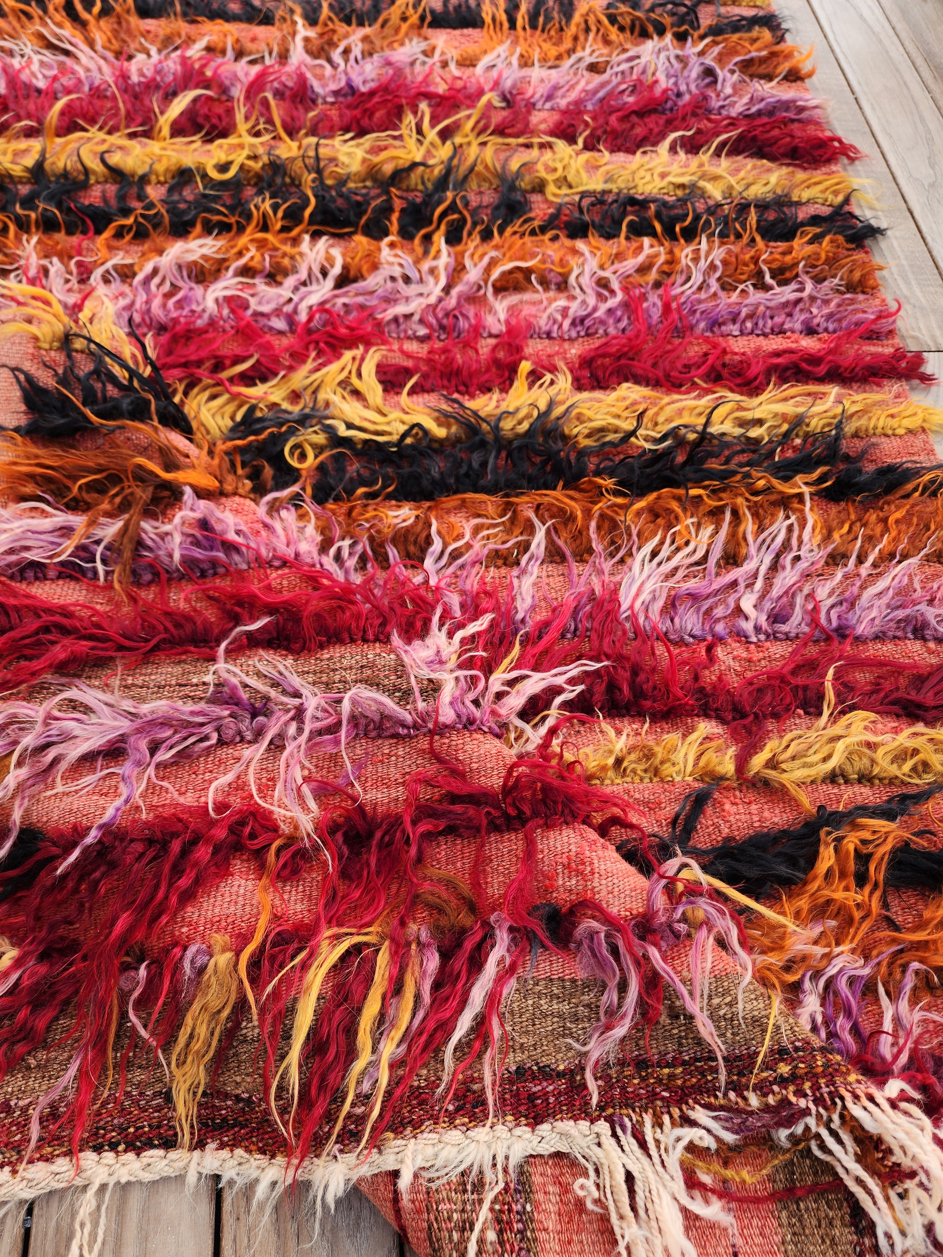 Anzili — Vintage Turkish Tulu Kilim Rug: Handwoven Wool Shaggy Pile, 3'6''x5'1''