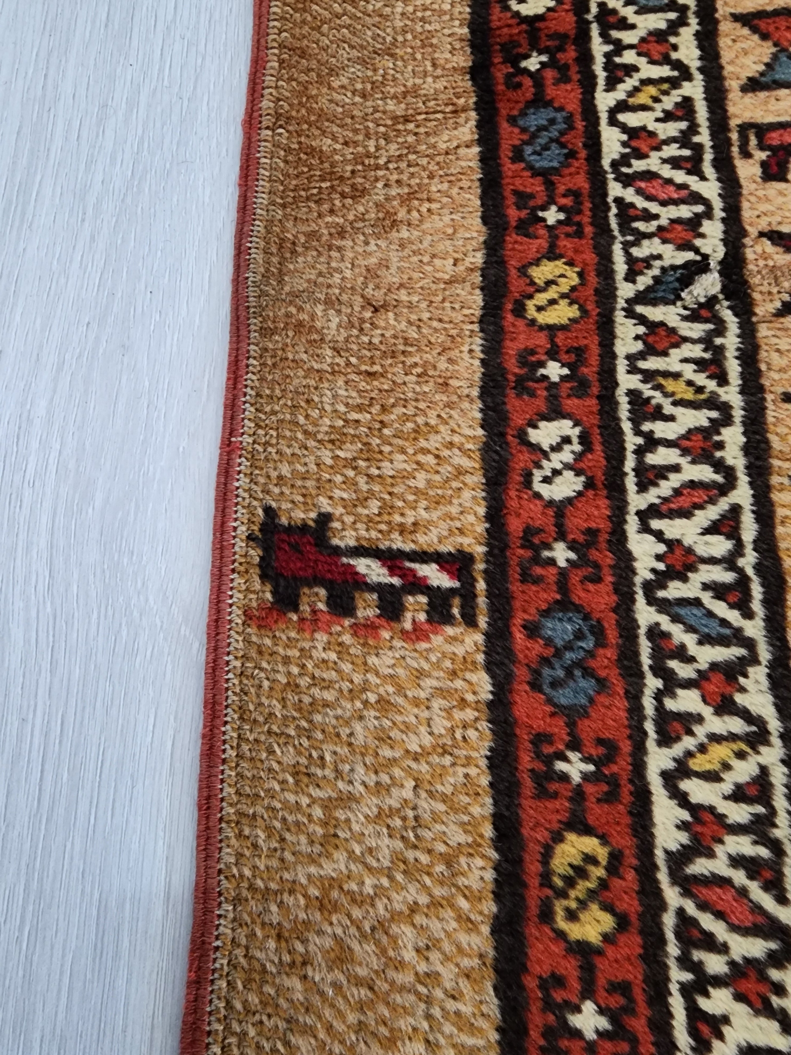 Vintage Camel Hair Runner Rug, 11x3 ft, Handmade Wool Hallway Rug