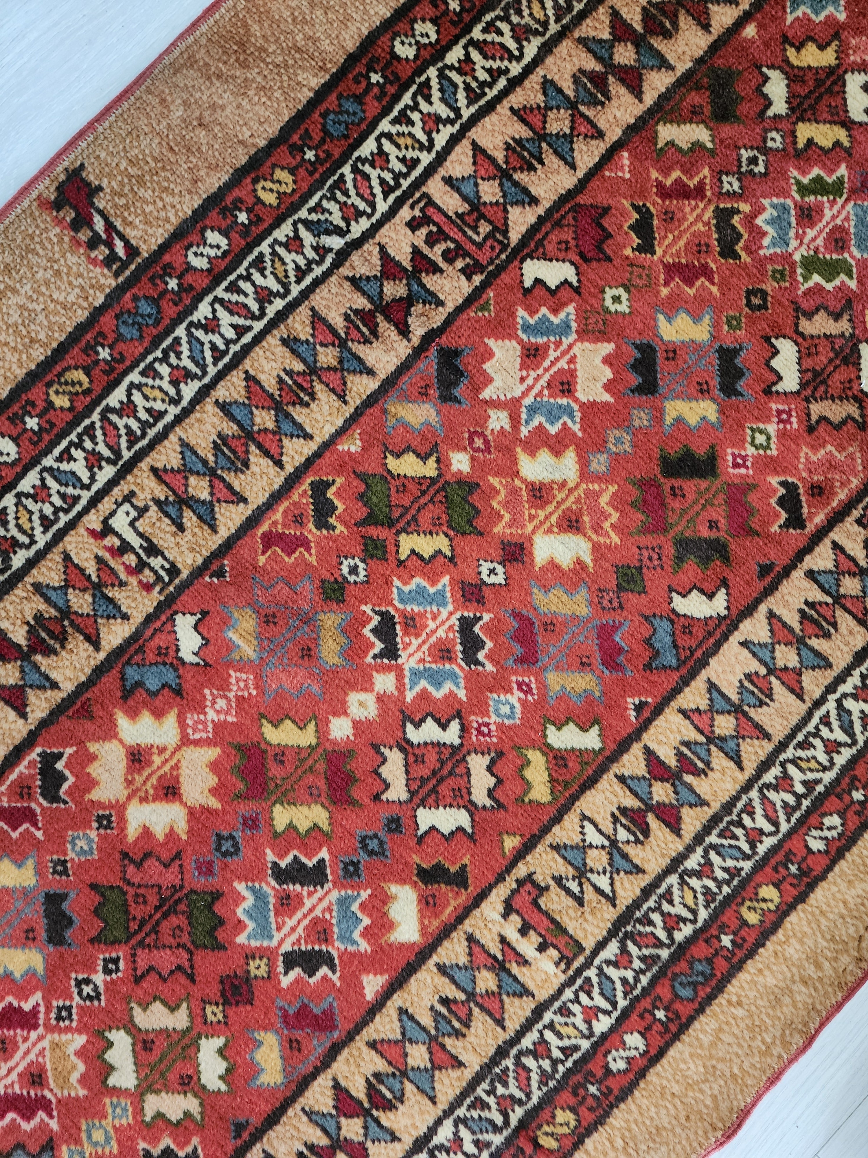 Vintage Camel Hair Runner Rug, 11x3 ft, Handmade Wool Hallway Rug