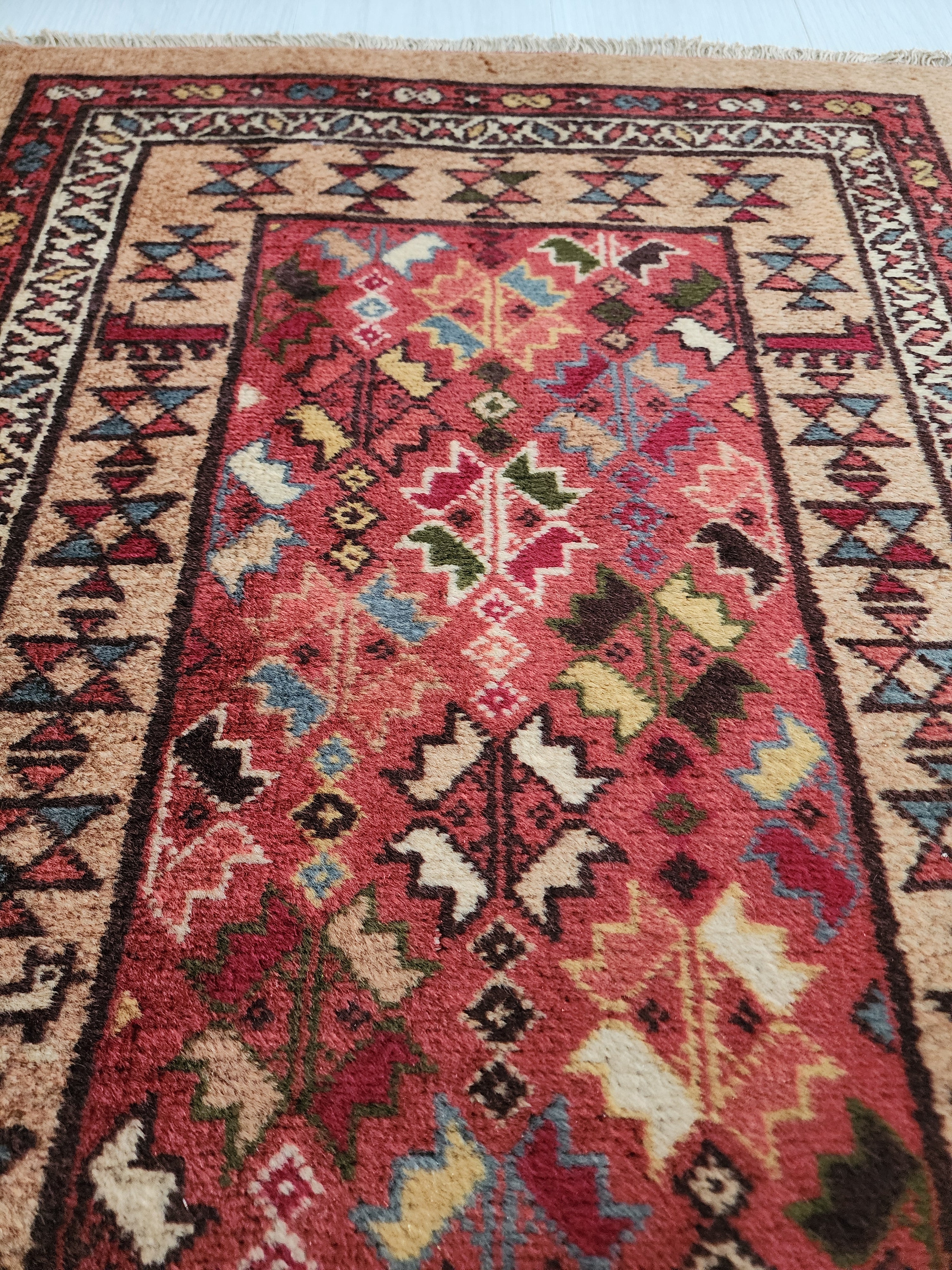 Vintage Camel Hair Runner Rug, 11x3 ft, Handmade Wool Hallway Rug