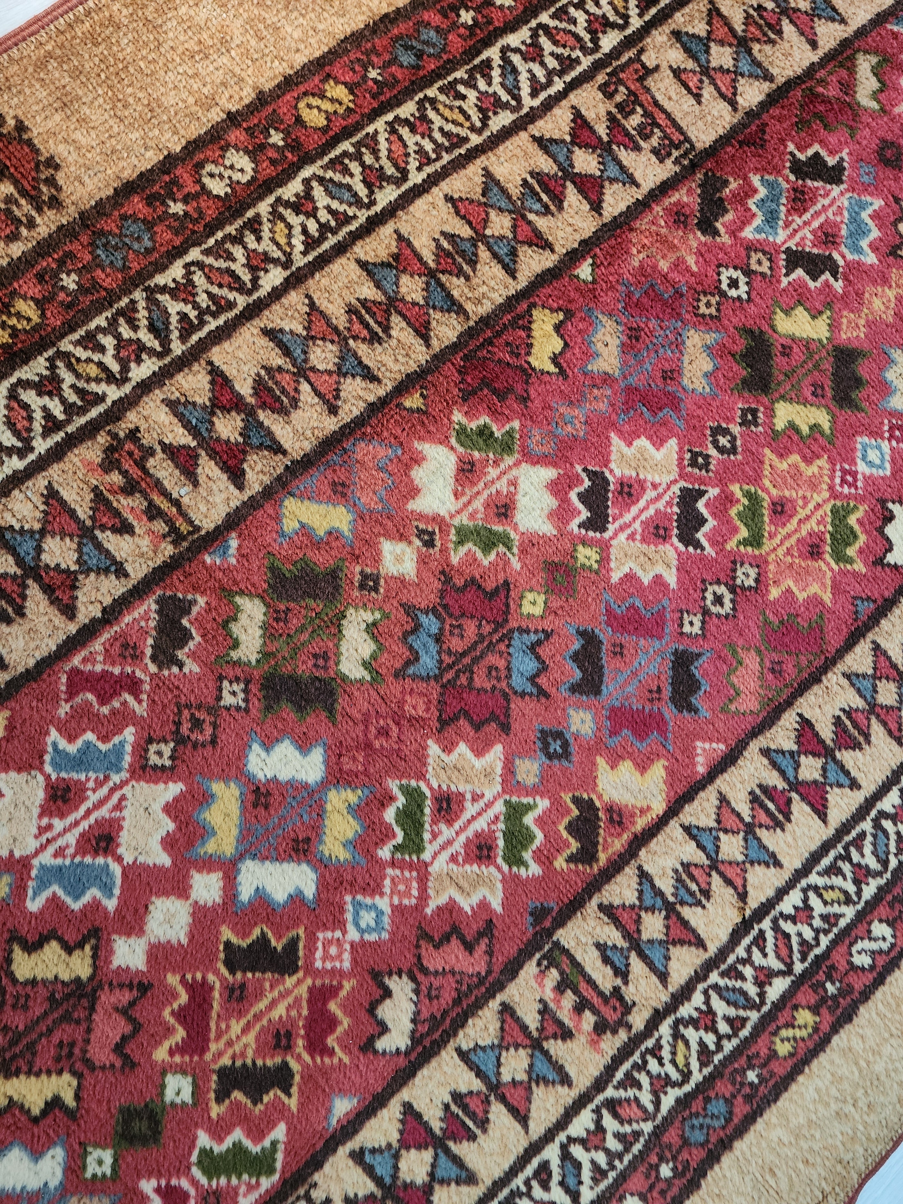 Vintage Camel Hair Runner Rug, 11x3 ft, Handmade Wool Hallway Rug