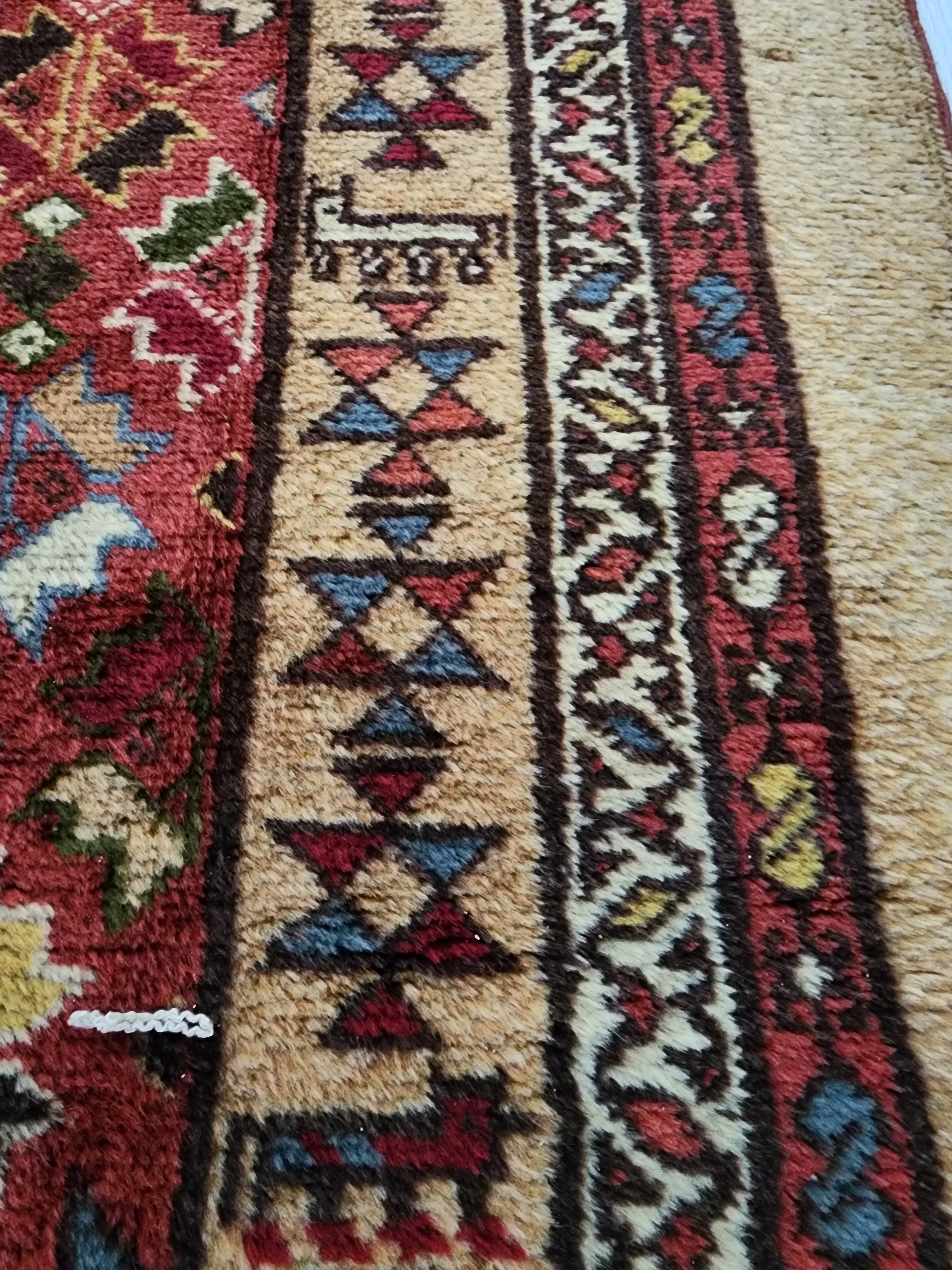 Vintage Camel Hair Runner Rug, 11x3 ft, Handmade Wool Hallway Rug